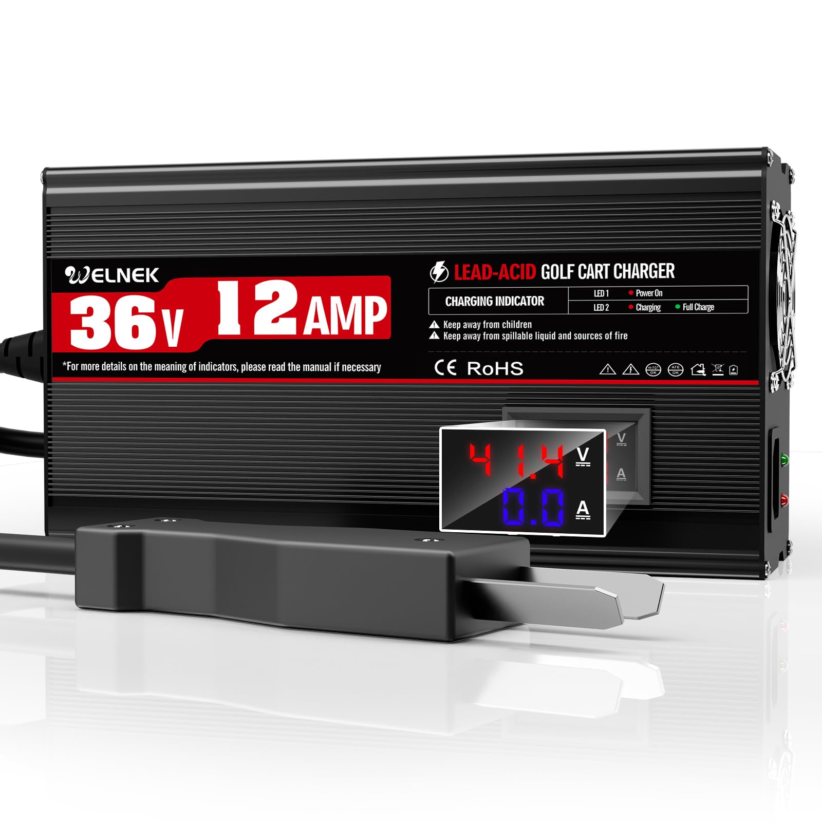 WELNEK 36 Volt 12 Amp Golf Cart Battery Charger for EZGO & Yamaha, 36V Golf Cart Trickle Charger, Crowfoot Plug for Club Car Carts, 5-8 Hours Full Charge, for Lead Acid Battery