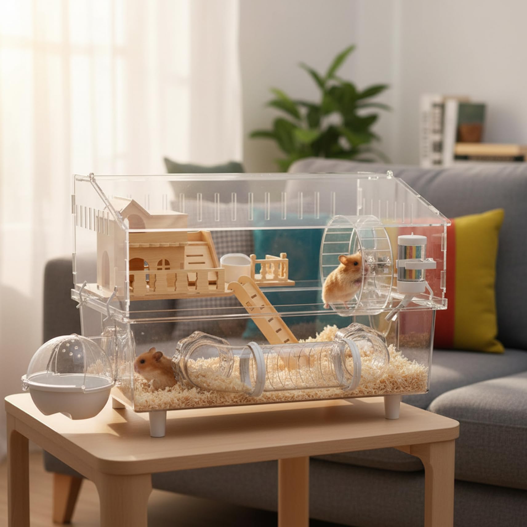 Cage à Hamster, Habitat spacieux en Acrylique Transparent avec loft en Bois, Conception Anti-évasion pour Hamsters et Souris, Cage à Souris