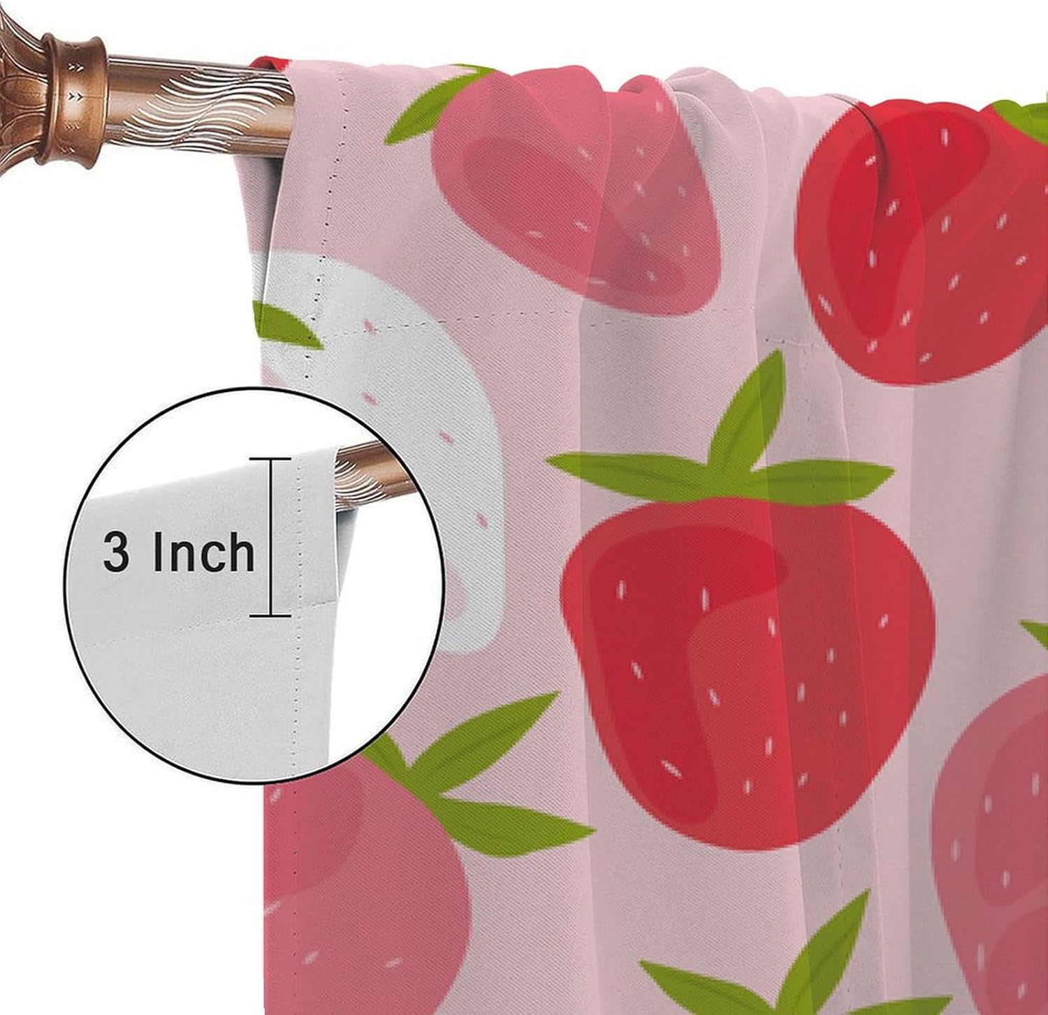 Cute Pink Curtains, Strawberry Decor, Girls Bedroom & Kitchen W42xL45 Inch