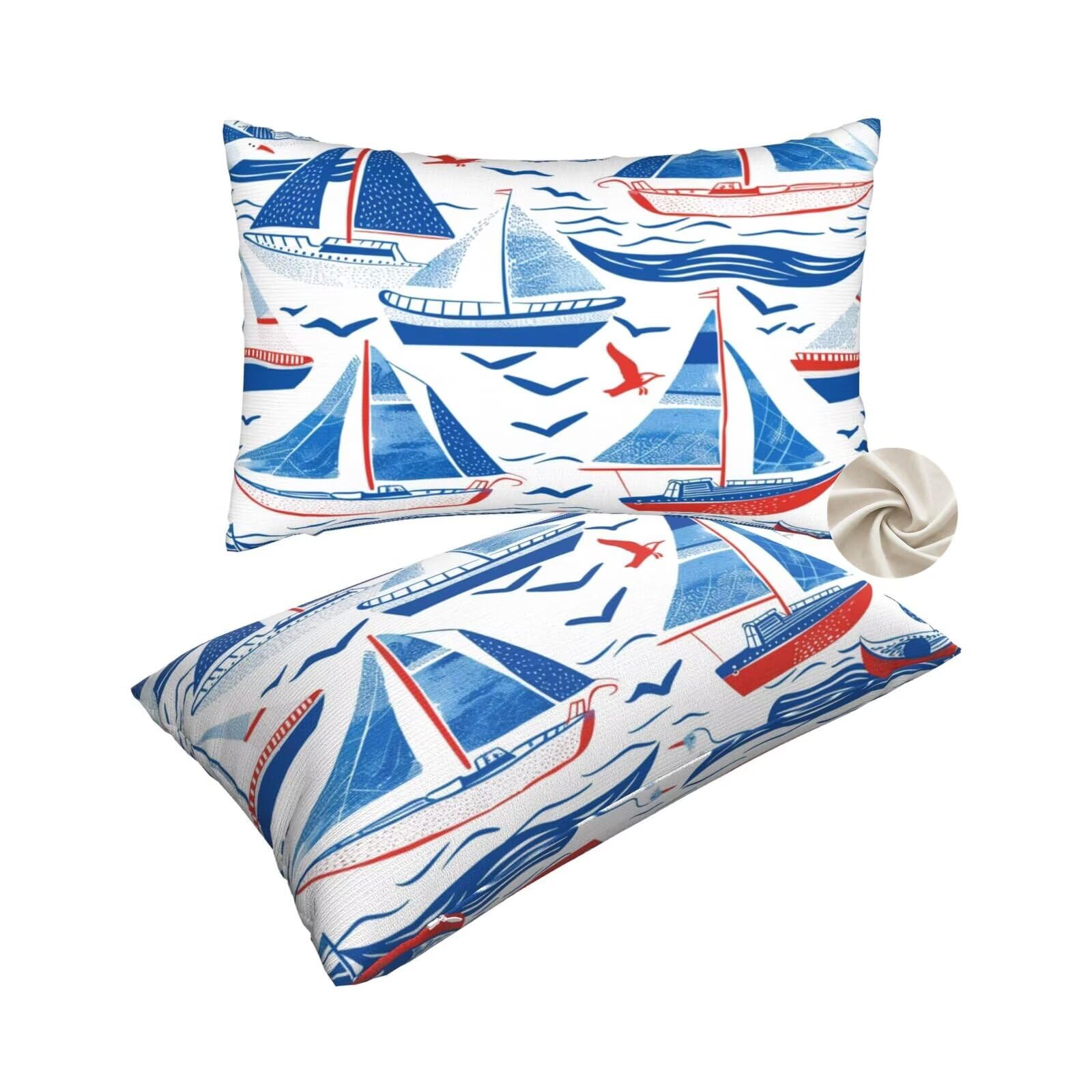 Housses de coussin 60x80 cm lot de 2 motif bateau et mouette pour canapé