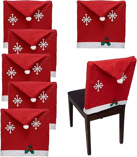 Phedrew 6 fundas para sillas de comedor de Navidad, fundas para sillas de comedor con sombrero rojo de Papá Noel, fundas traseras para banquete de