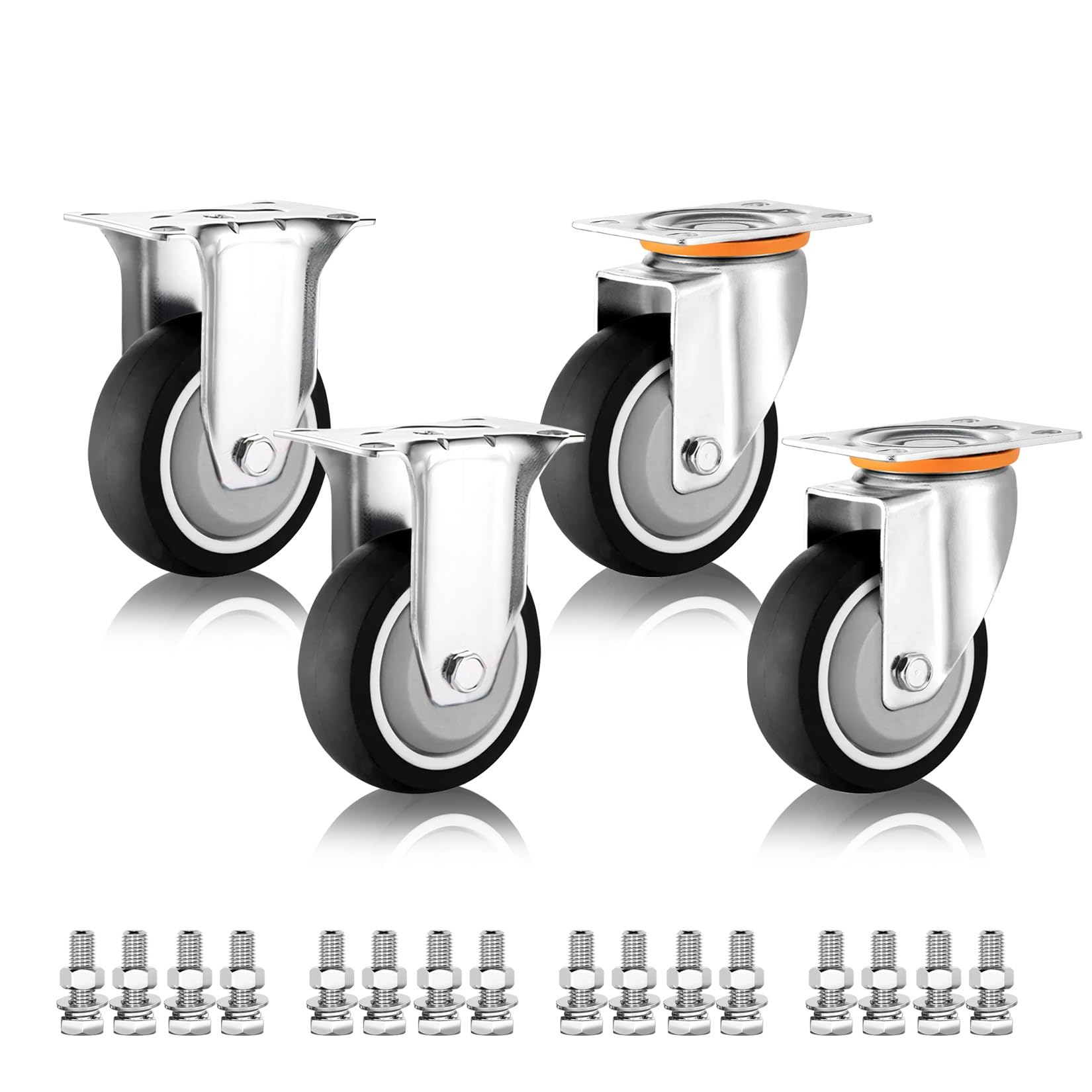 GYRAZXS Heavy Duty Industrial Swivel Casters 3" 4" 5" Rubber Wheels Quiet Thermoplastic Replacement Casters for Trolleys and Furniture