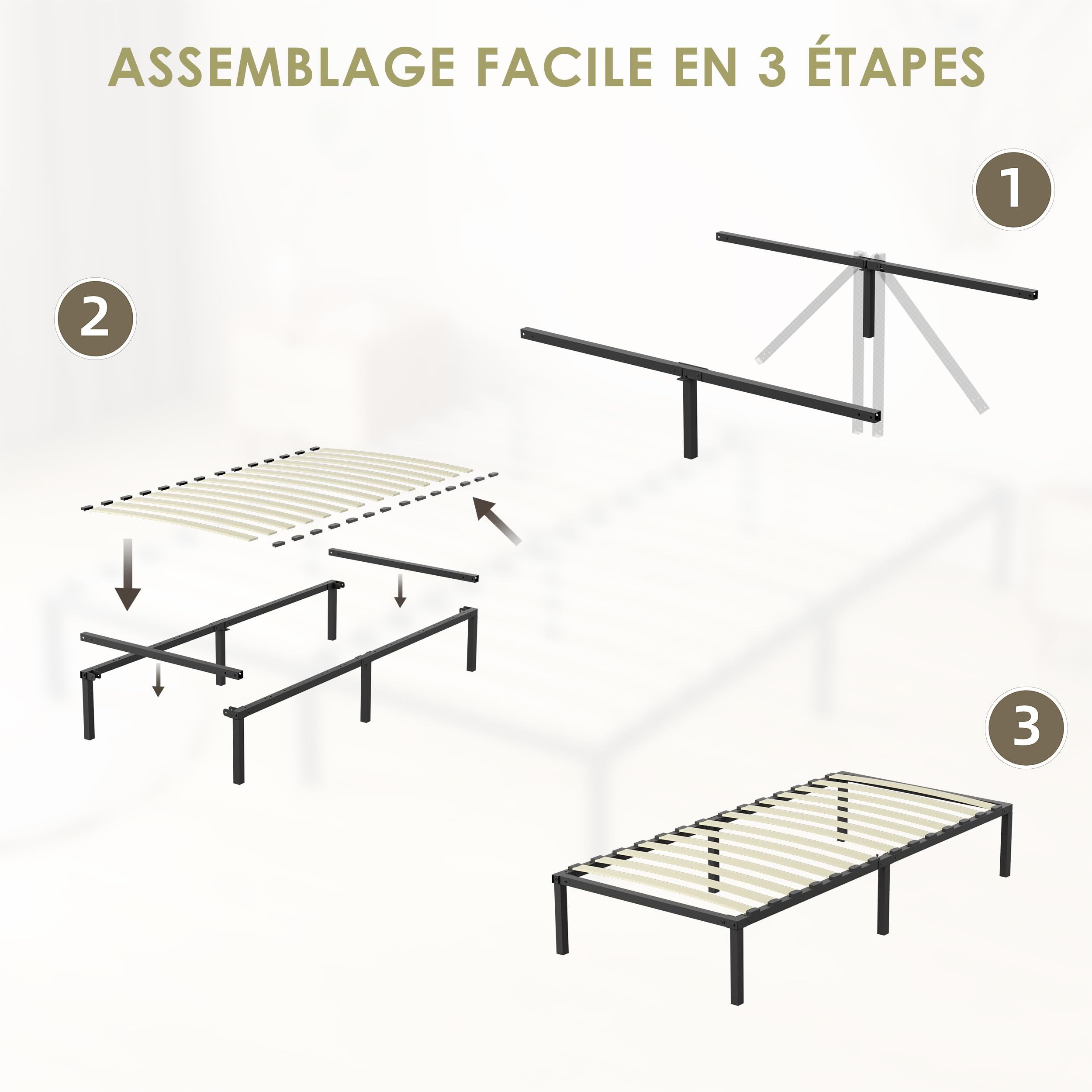 Stanew Sommier 90x190 |14 Lattes | Hauteur 29 cm | Sommiers à Lattes avec 6 Pieds pour Adulte | Cadre de Lit 90x190 avec Sommier | Lit 1 Personne en Métal pour Chambre ou Appartement