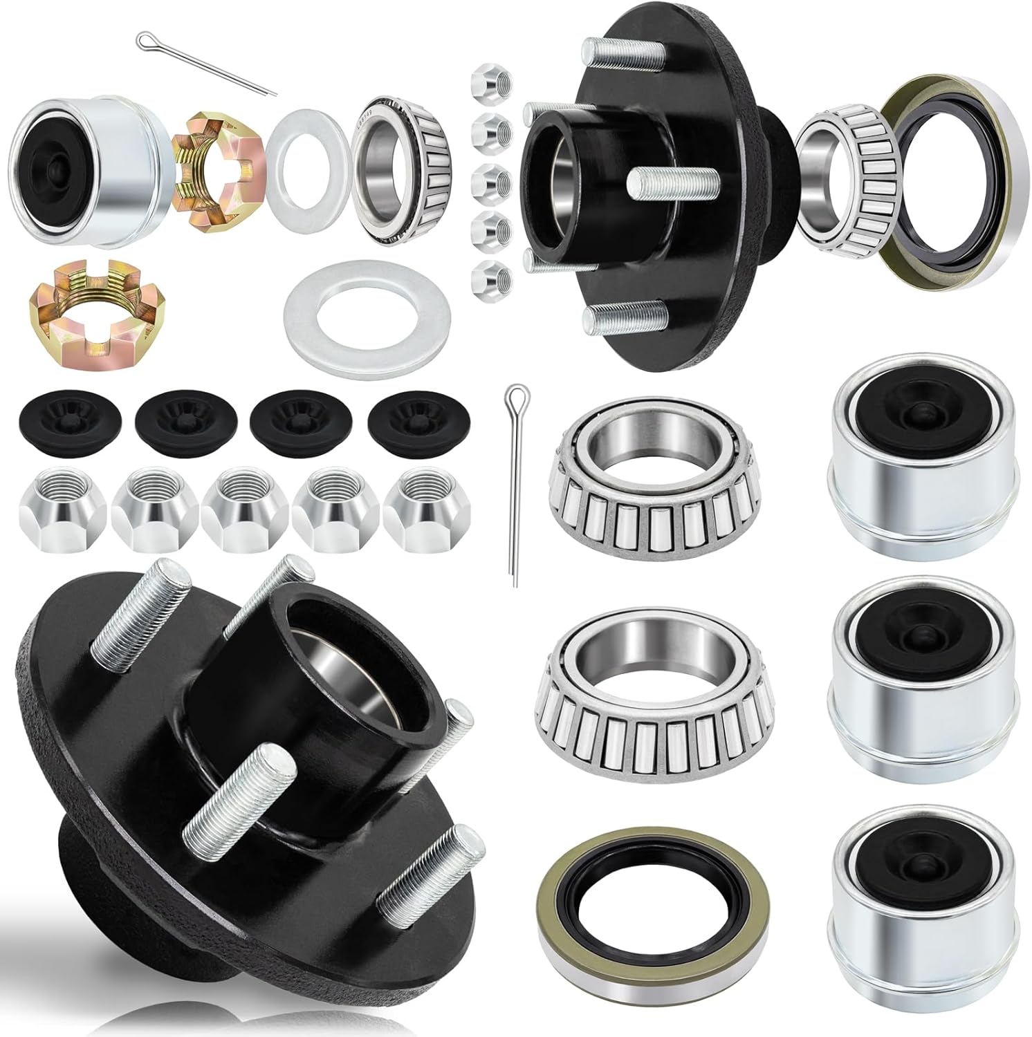 2 Sets Trailer Hub Kit 5 Bolt 4.5 for 3500 lb Trailer Axle, Including L44649 L68149 Bearing, Grease Seal, Dust Cap and Rubber Plug, Lug Nuts Fits for 1-1/16'' to 1-3/8" Trailer Axles #84 Spindle