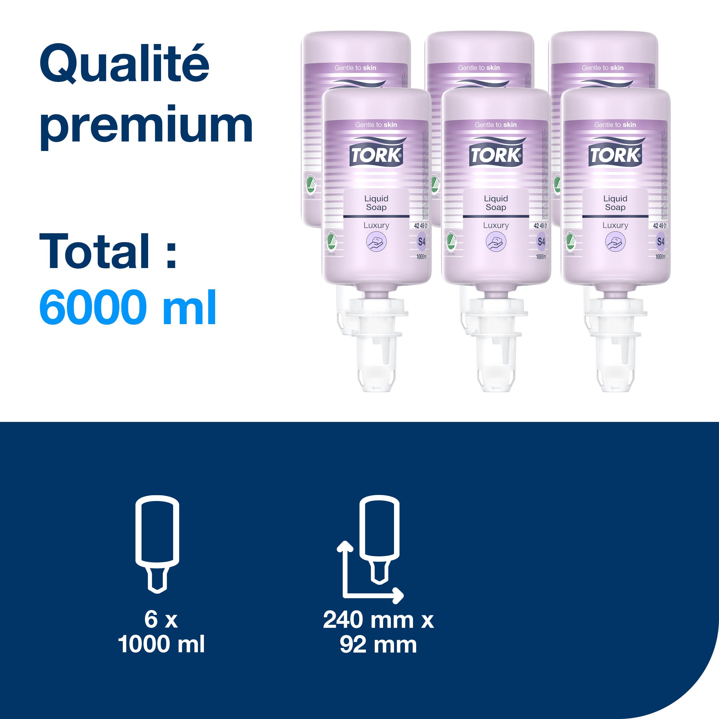 Tork Sapone liquido Luxury Soft S4, profumo di gelsomino, rosa e giglio, 6 x 1000 ml, 424901