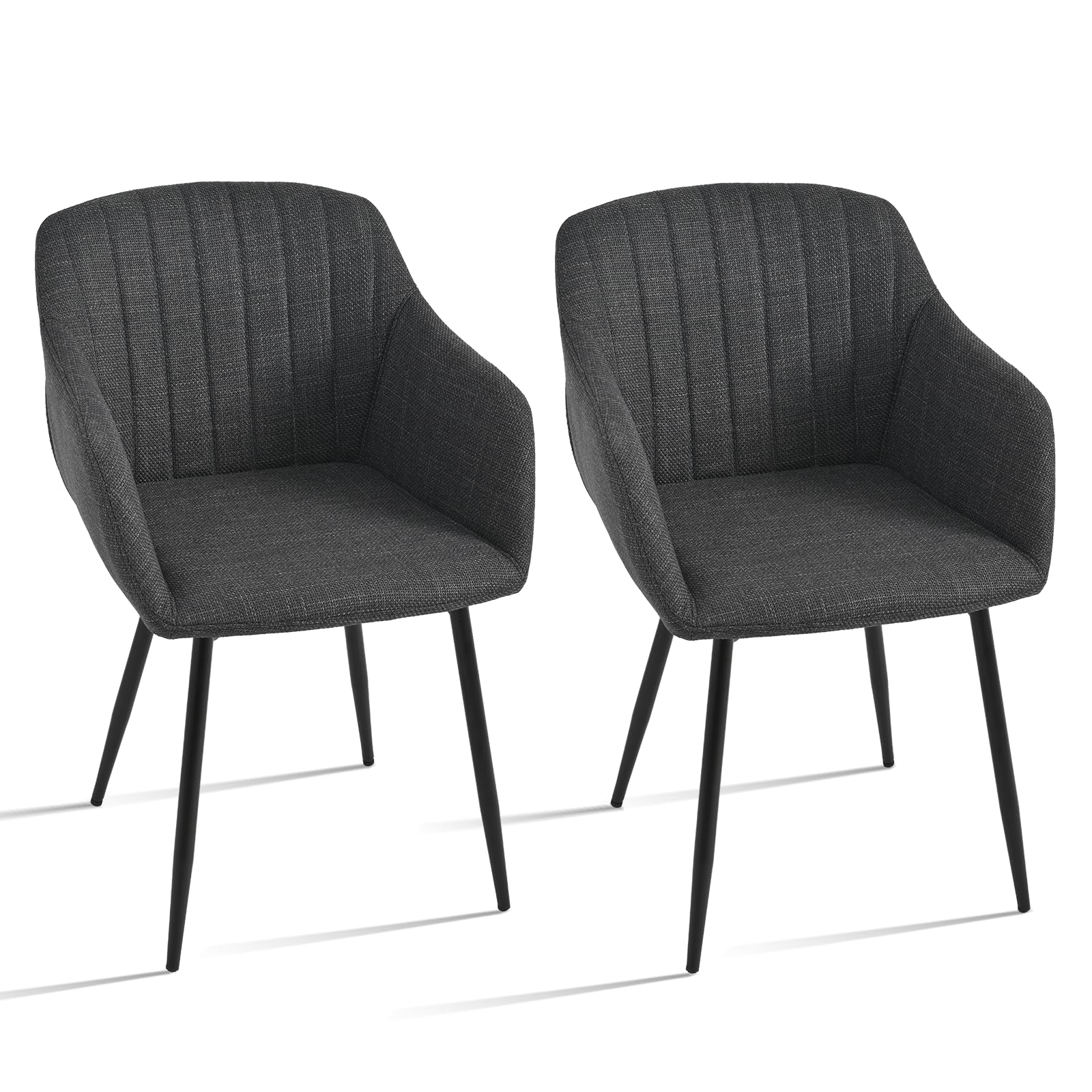 Goeurvant Set di 2 sedie da sala da pranzo con bracciolo, sedia da cucina, sala da pranzo, sedia da soggiorno con gambe in metallo e schienale, seduta in poliestere, Nero/Grigio