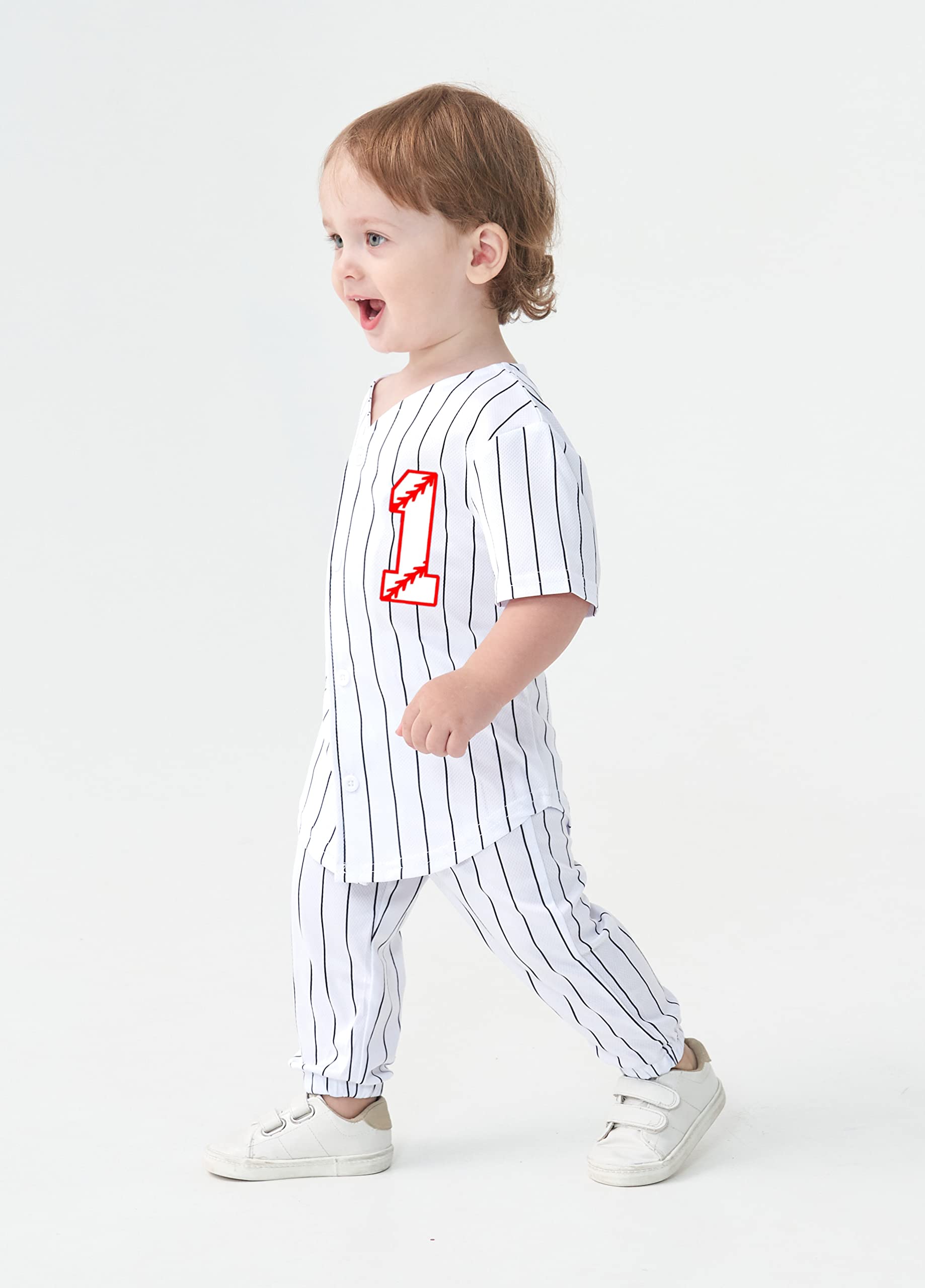 1st Birthday Baseball Short Sleeve Shirt Set Baby Boy First Birthday Outfit Clothes Set (Striped 1,9 Months)