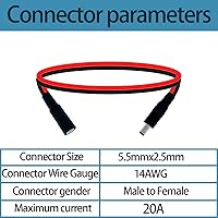 Vista 5 de Cable de extensión de alimentación CC de 1.6 pies de 0.217 in x 0.098 in, conector 5525 de 14 AWG macho a hembra, cable de conexión para tiras