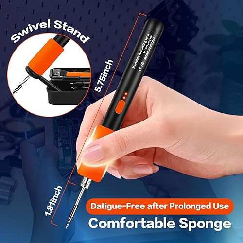 Miniatura 5 de KINGSOM Kit de soldador inalámbrico, 2 en 1 con cableinalámbrico sin cable, calentamiento rápido de 8 segundos con soporte portátil, temperatura
