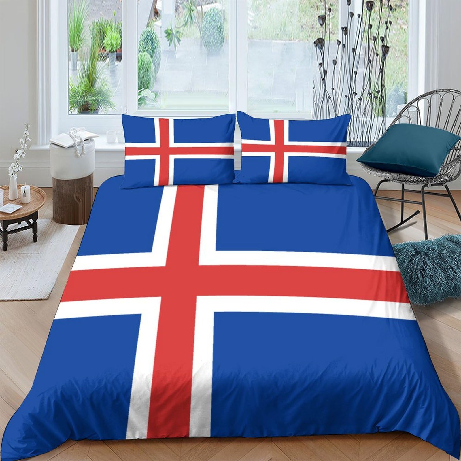 AAHARYA Flag of Iceland 3D National Flag Printed Duvet Cover with Pillowcases Bedding Set with Zipper Closure Hypoallergenic Soft Microfiber Quilt Cover Set King（220x240cm）