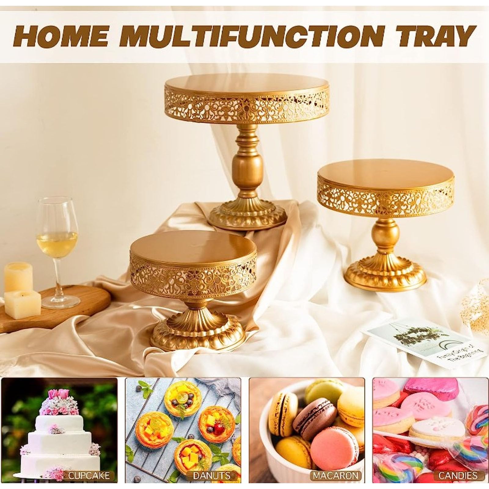 Set di 3 Alzate per Cupcake, Portabiscotti in Metallo per Torte Buffet Porta Caramelle Cupcake Dessert Vassoi da Portata per Casa Vacanze Compleanno Natale Matrimonio