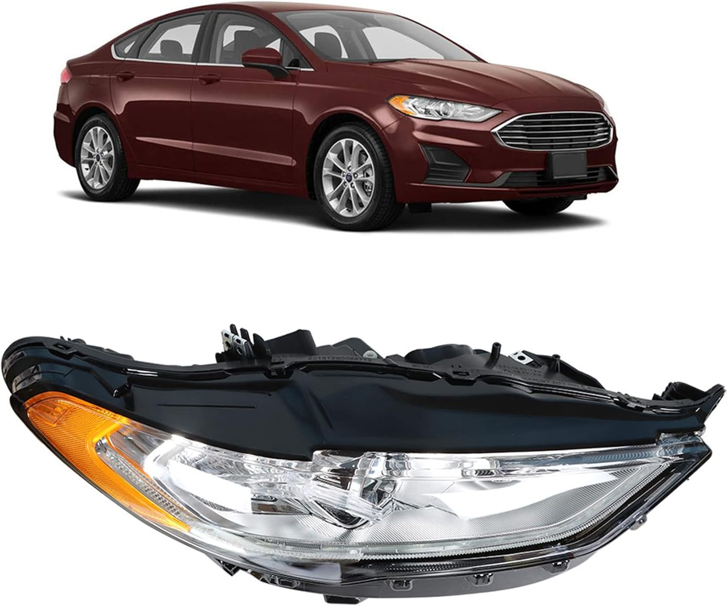 Silscvtt Headlights Front Lamps Replacement for Fusion 2017-2019 Halogen DRL Projector Headlights Right Side (Passenger Side)