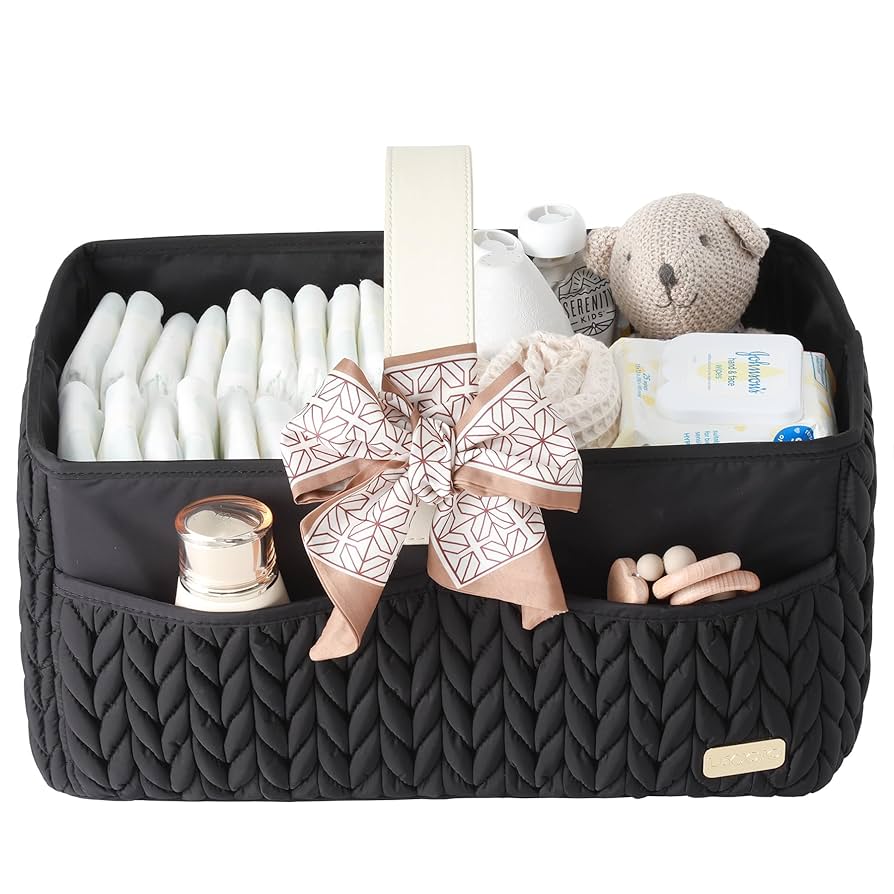 Baby Diaper Caddy Lu & Ken 3 In 1 Large Diaper Caddy Organizer - Baby Tote Bag, Nappy Caddy, Diaper Basket Organizer - Nursery Storage Basket - Hanging Storage Caddy - Includes Stylish Canvas Diaper Organizer