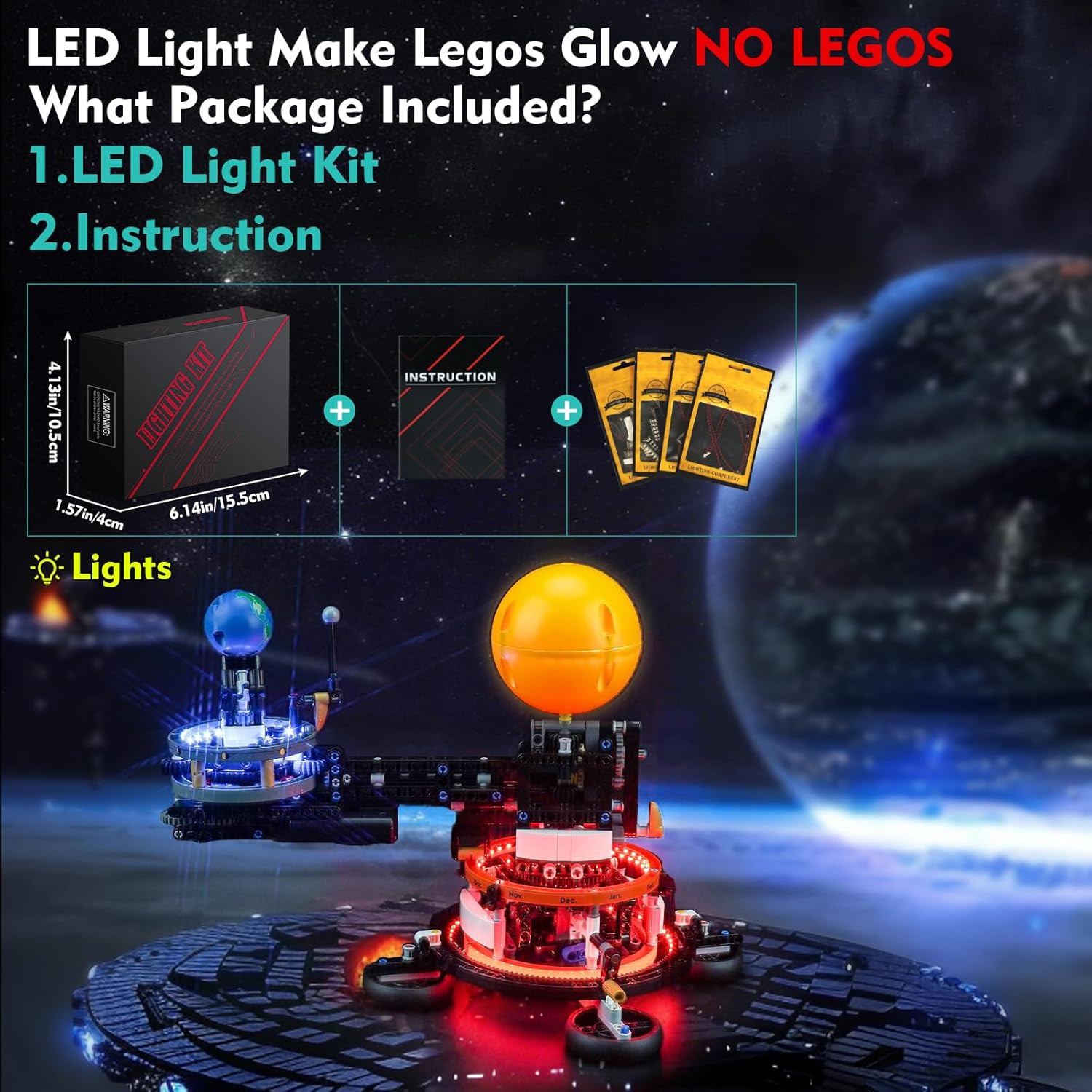 Light Compatible with Lego Technic Planet Earth and Moon in Orbit - No Models Only Light, Creative Lighting Set Accessories Compatible with Lego Planet Earth Moon in Orbit 42179 Technic Set