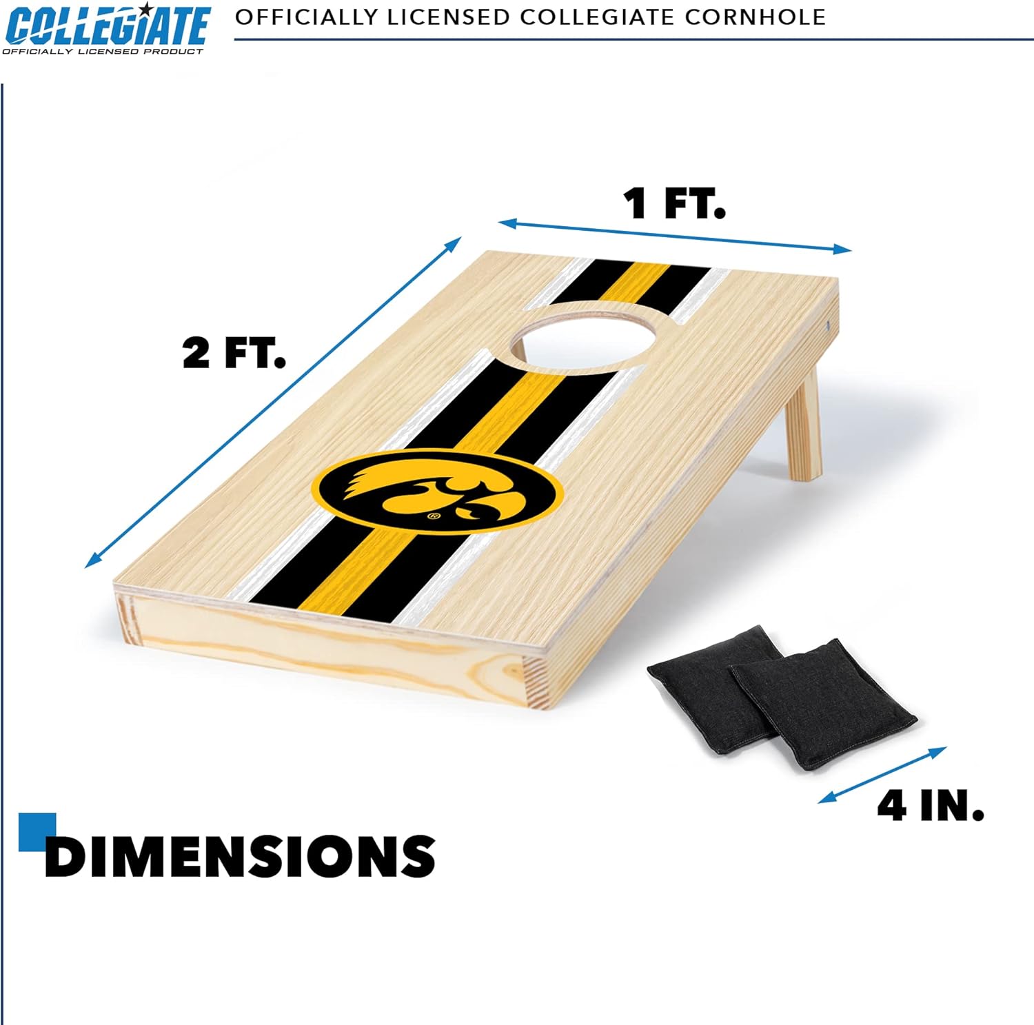 Wild Sports Iowa Hawkeyes 1' x 2' Travel Size Solid Wood Cornhole Set with Direct Print HD Team Graphics – Great Gift for Any Sports Fan! Bean Bag Toss Family Games for Outdoor Play
