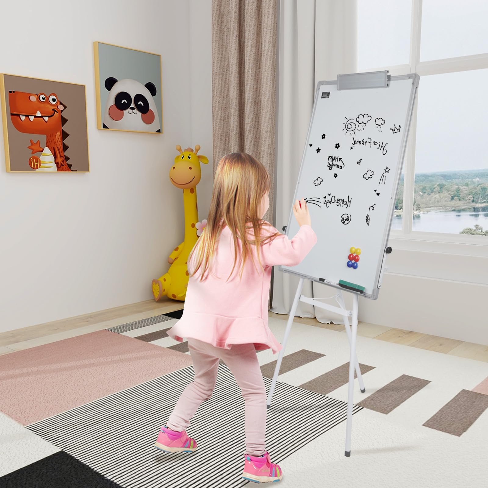 Homewell Whiteboard 90x60 cm mit Whiteboard-Marker, Schwamm und 6 Magnete, Flipchart-Ständer-Whiteboard, Höhenverstellbar, Stativ, Flipchart Magnetisches White Board für Büro