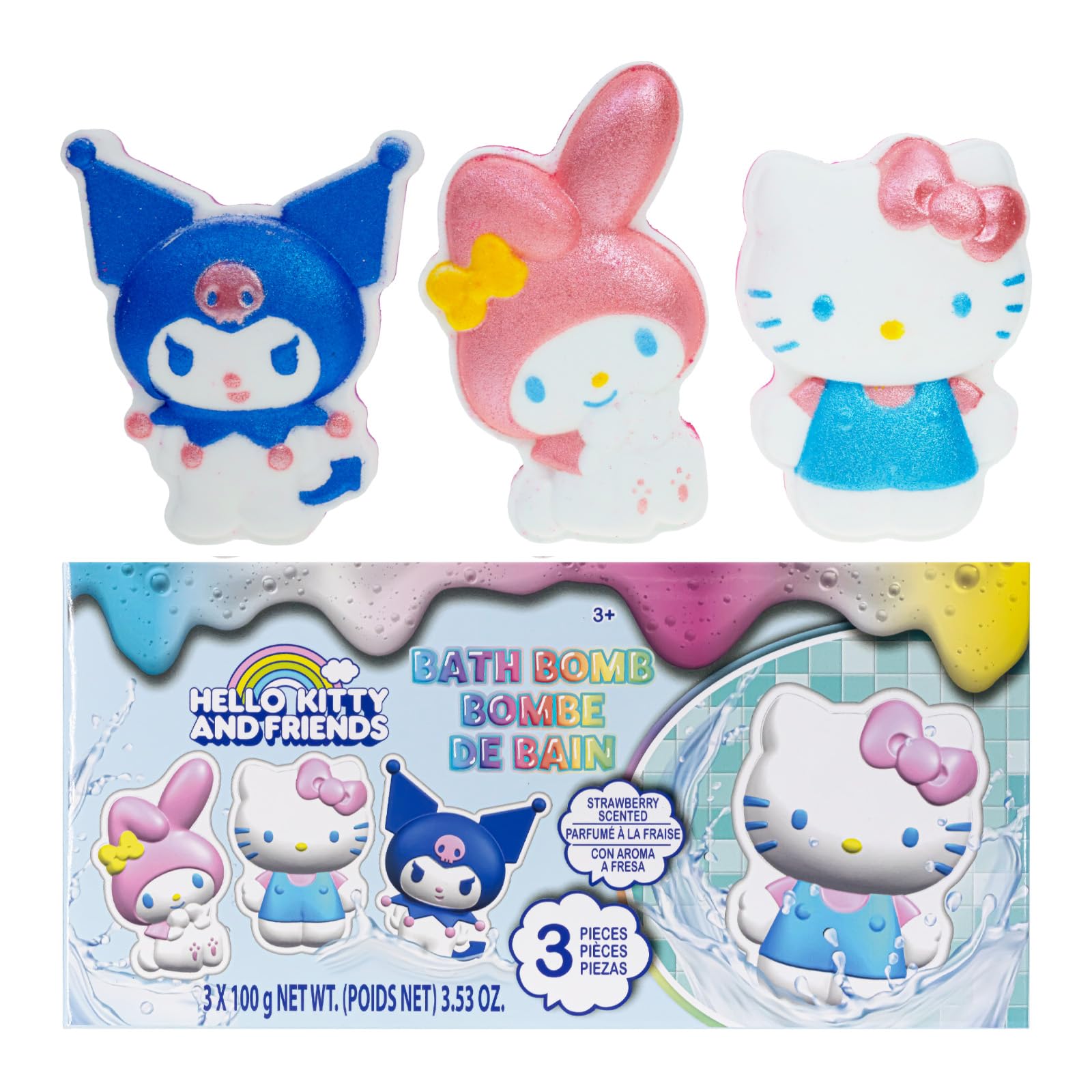 Hello Kitty and Friends Bath Bombs for Kids, Fun Bright Rainbow Colors, Berry Scented for Kids, Ages 3+, by Townley Girl