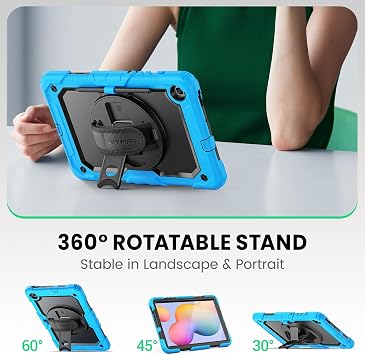 SEYMAC Case for Samsung Galaxy Tab S6 Lite 2024/2022/2020 Shockproof Protective Case with Screen Protector Shoulder Strap 360 Degree Rotating Hand Strap and Stand Case for S6 Lite 10.4 Inch Light Blue