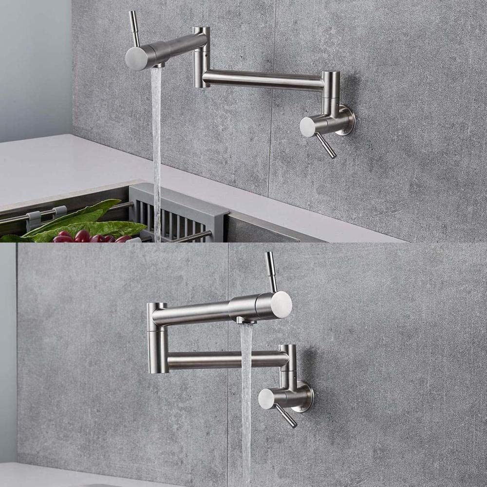304Acciaio Inox Spazzolato Miscelatore Rubinetti Per Cucina Riempipentole A Muro, Doppia Manopola Calda E Fredda A Scomparsa Multifunzione, Rubinetto Cucina Lavelli Cucina Miscelatore Miscelatore