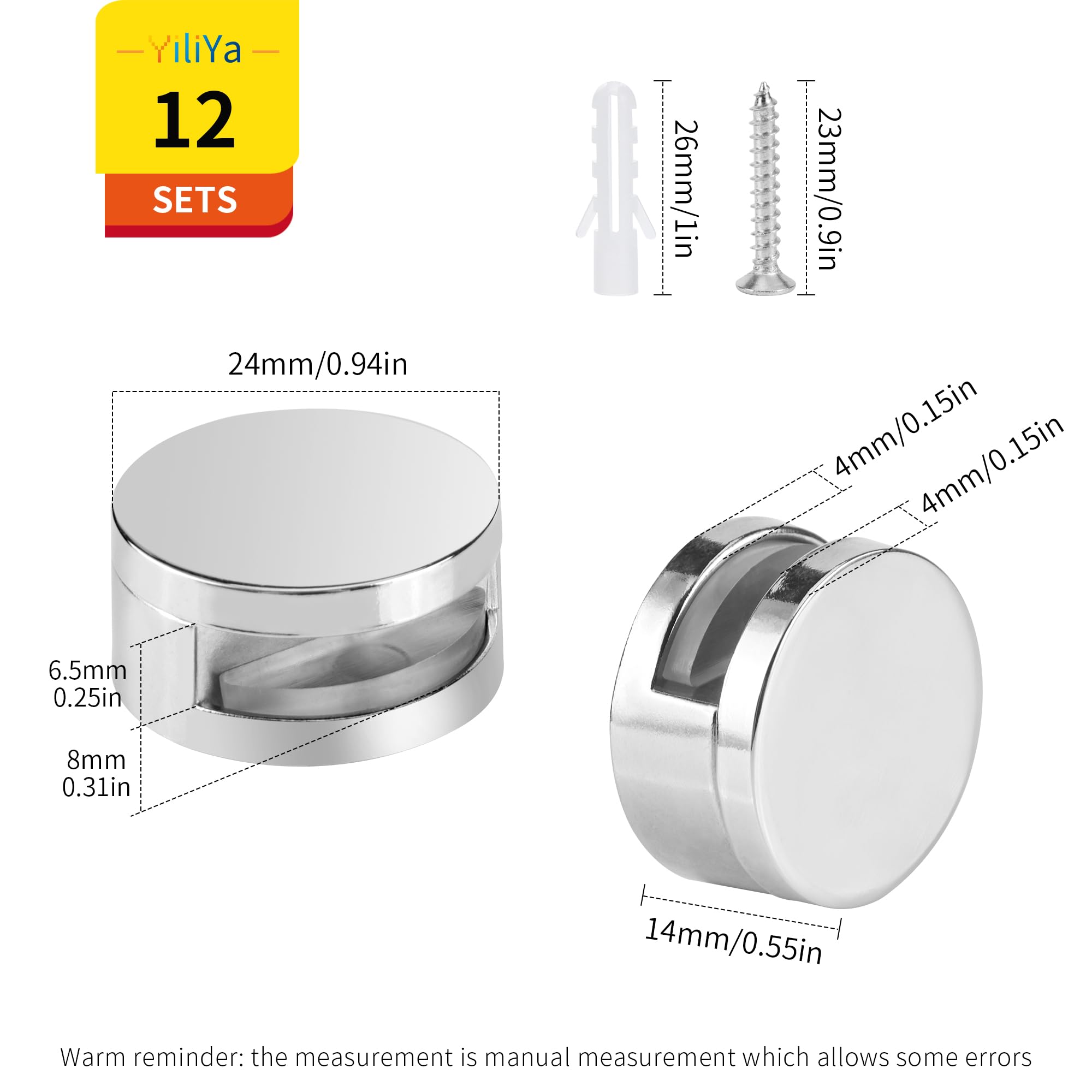 PATIKIL Spiegelclips 6er-Set – Zinklegierung, Für 3-5 Mm Glas, Silber, Inkl. Schrauben & Dübel