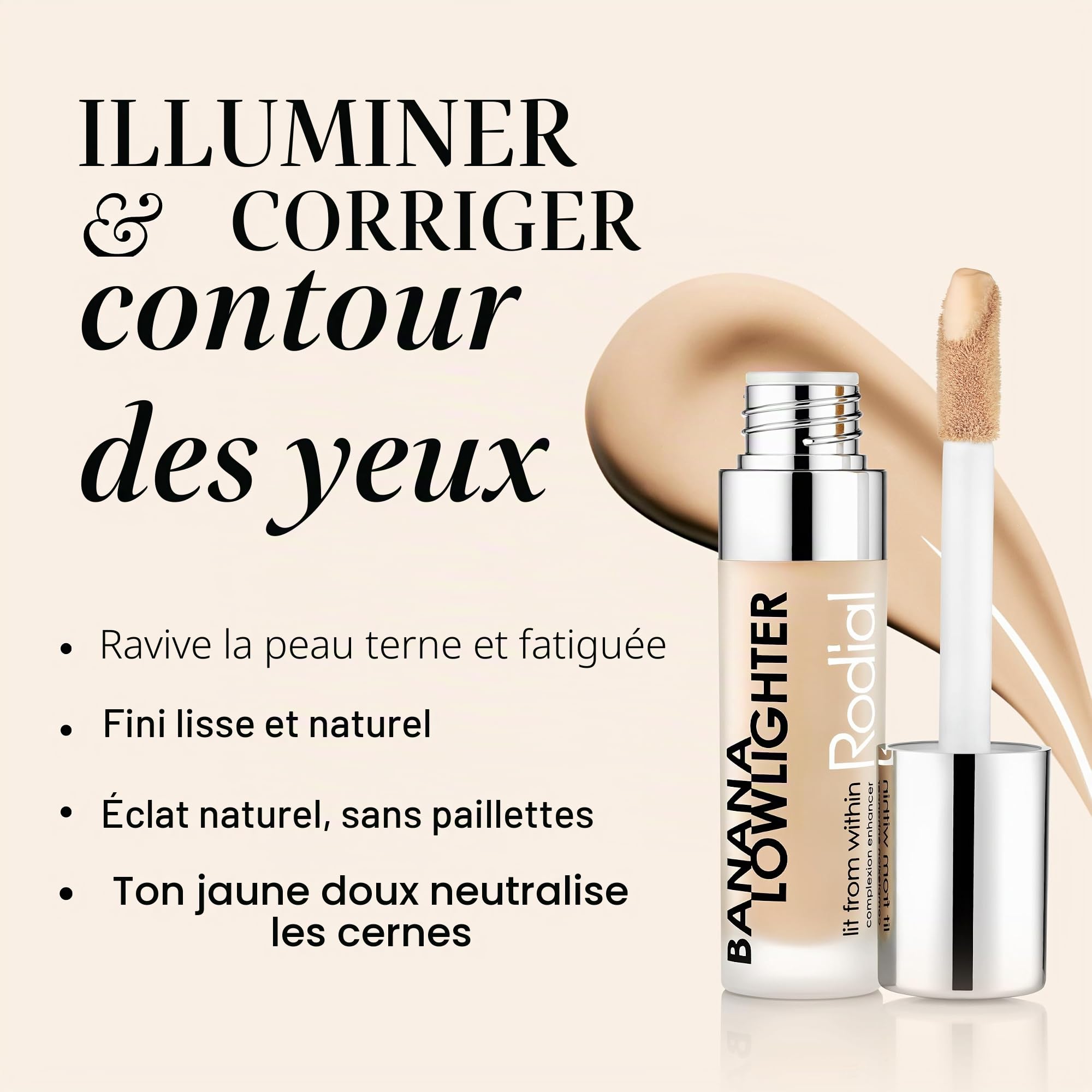 Rodial Banana Lowlighter 5,5 ml - Correcteur de Couleur Liquide Nuance Jaune - Correcteur pour le Visage au Fini Soyeux et Non Scintillant - Formule Hydratante à l'Acide Hyaluronique, Vit E et Caféine
