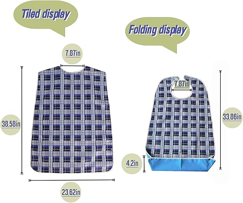 Miniatura 2 de Baberos para adultos, 2 unidades, protectores de ropa lavables para personas mayores y discapacitados, baberos impermeables para adultos para