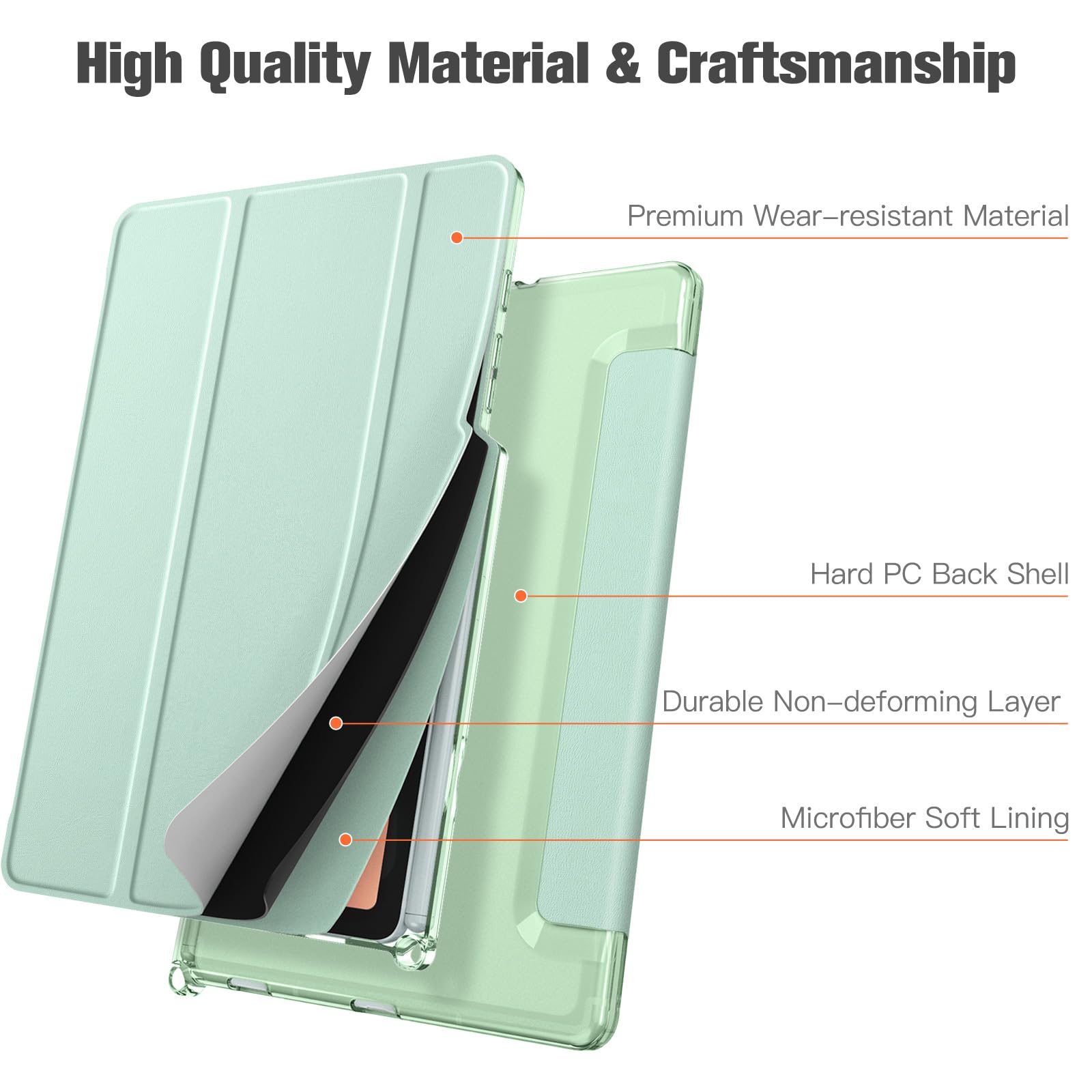 Fintie Etui do tabletu Samsung Galaxy Tab S6 Lite 10,4 cala 2024/2022/2020 - Slim etui ochronne z przezroczystą tylną stroną i funkcją automatycznego wygaszenia/wybudzania, miętowe | Półprzezroczysta matowa tylna okładka, lekki stojak, uchwyt na długopis