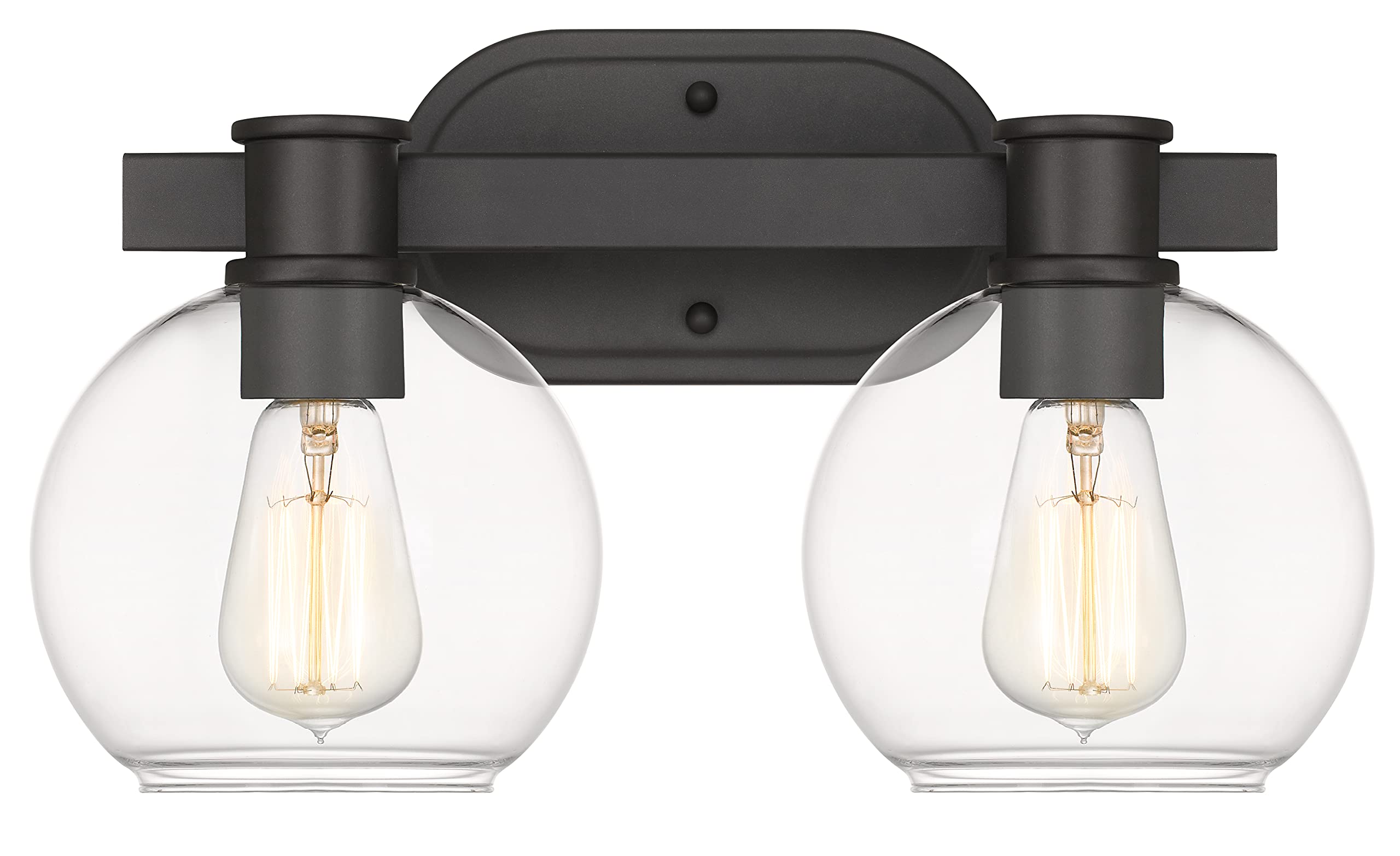 Tawson Dan Modern Farmhouse 2-Light Vanity Light Wall Sconce Lighting with Clear Glass Globe Shade in Light Black Finish for Bedroom, Hallway, Kitchen, Bulbs Not Included