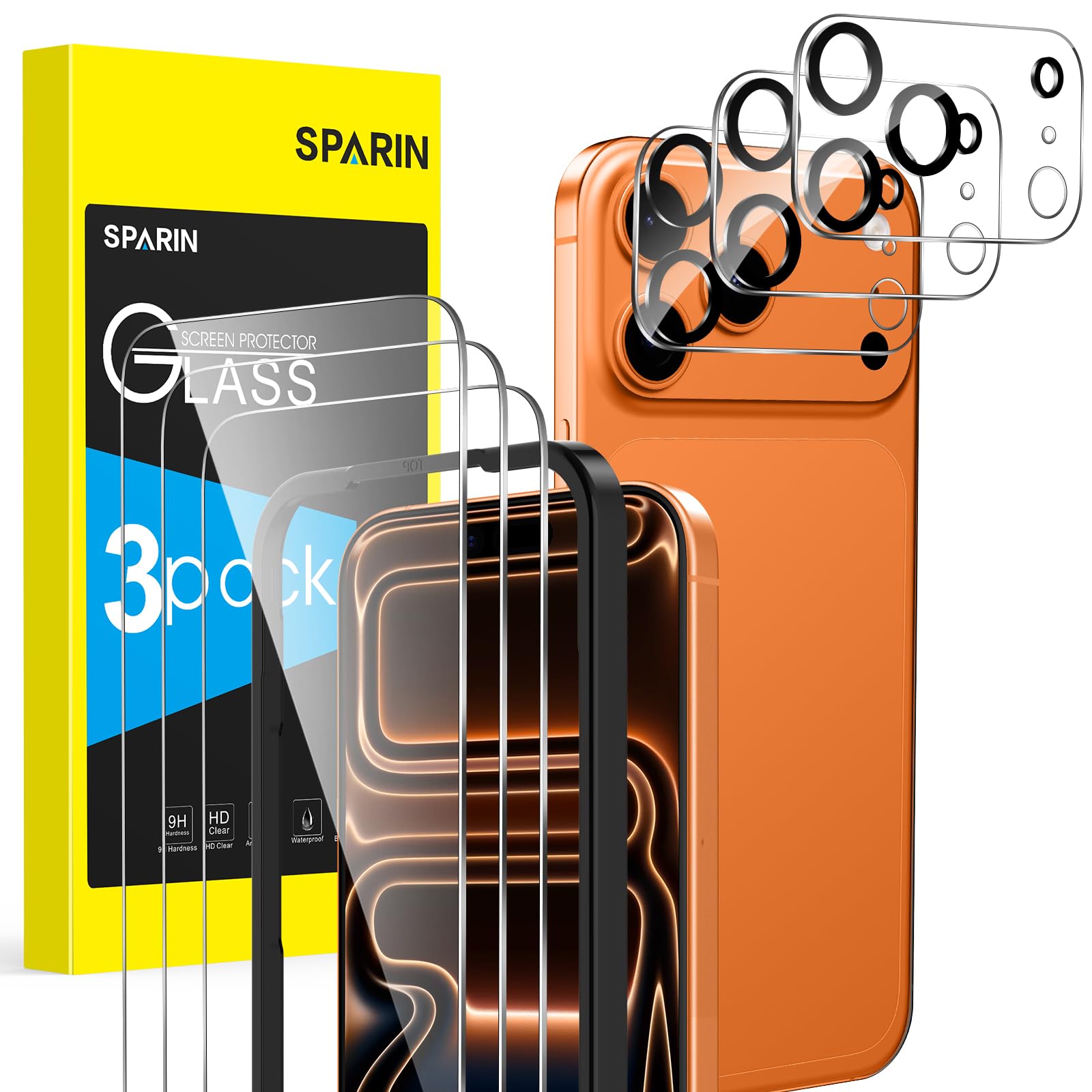 SPARIN Panzer Schutz Glas für iPhone 17 Pro Max, mit Montagerahmen, 3 Stück Schutzfolie und 3 Stück Kameraschutz, 9H Härte, Kratzfest, Stoßfest, HD-Klar, Blasenfrei