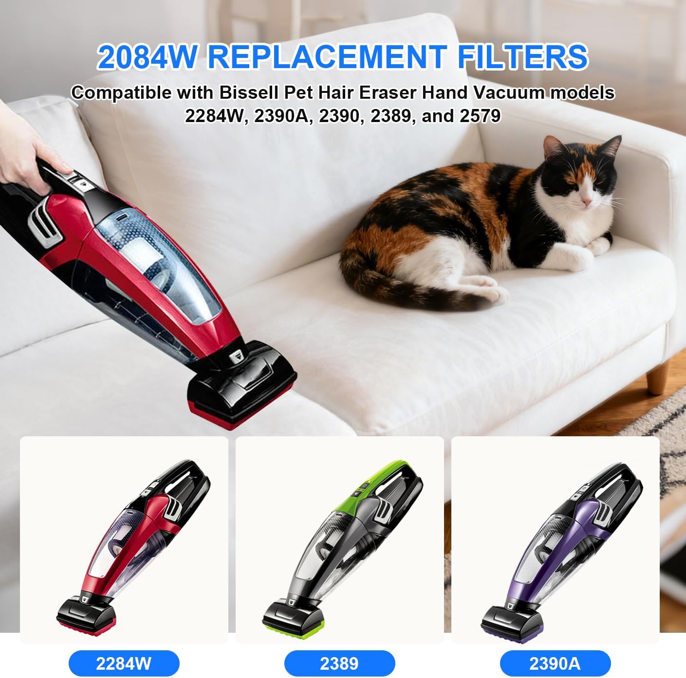 Hepa Filter Replacement Compatible with Bissell Pet Hair Eraser Hand Vacuum 2390A, 2284W, 2390, 2579, 2389, Part # 1614212 1614203 1614204-4 Mesh Filters and 6 Foam Filters image 3