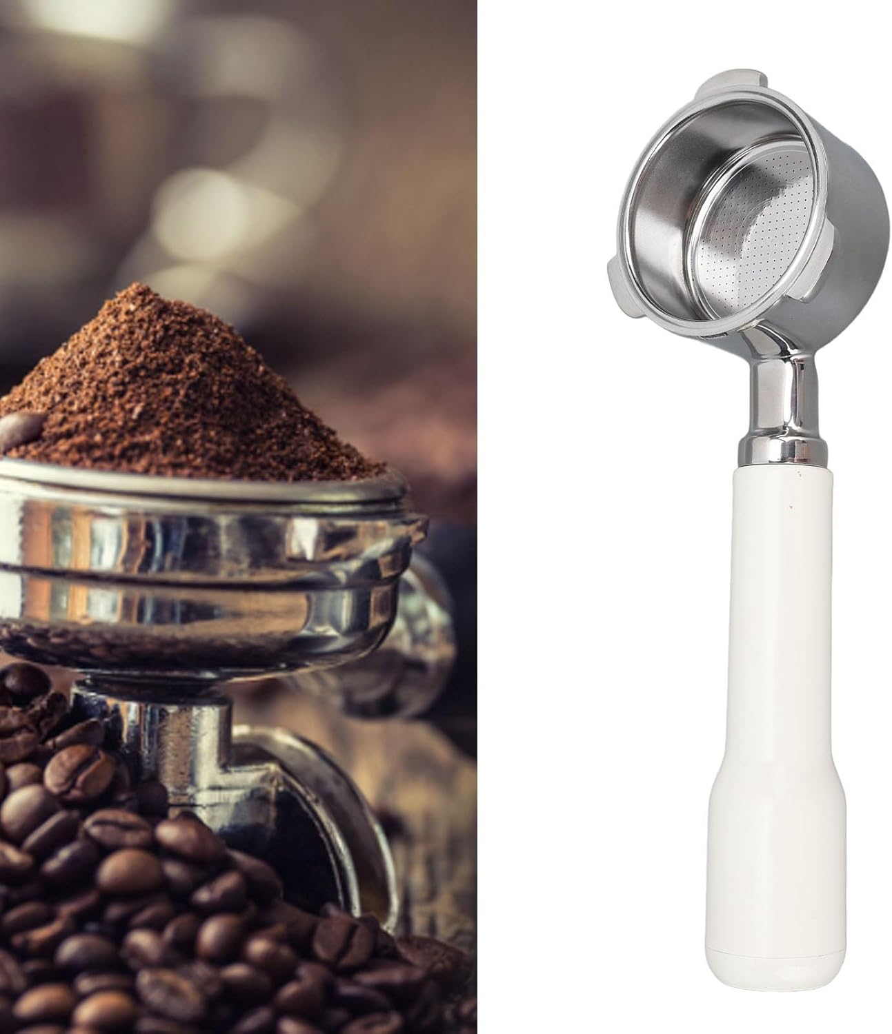 51mm Naked Bottomless Portafilter Stainless Steel Coffee Portafilter 3 Ears Bottomless Portafilter for 6001 5403 KF5400 (White)