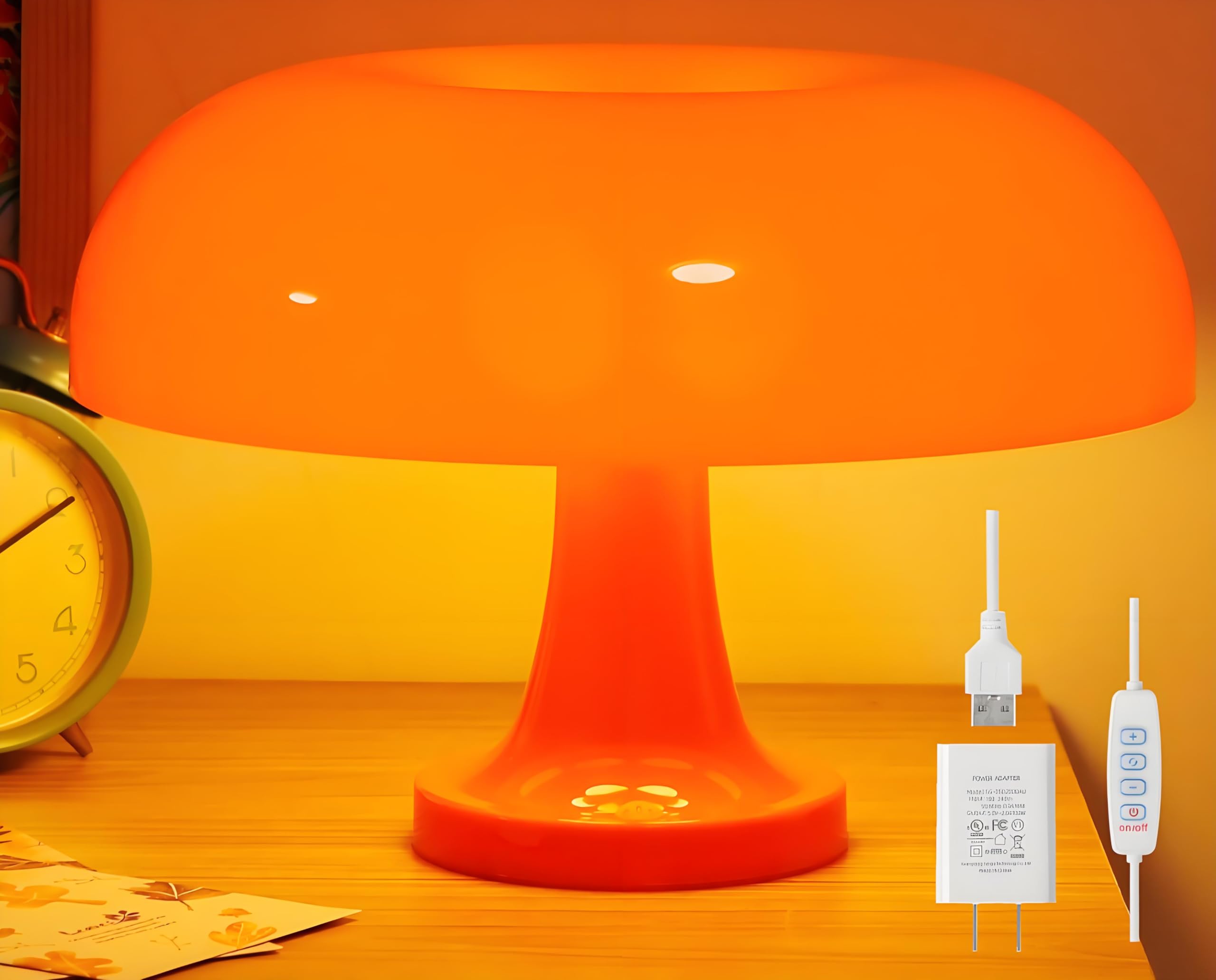 JOANAJO Orange Mushroom Lamp Dimmable Mushroom Table Lamp with 3