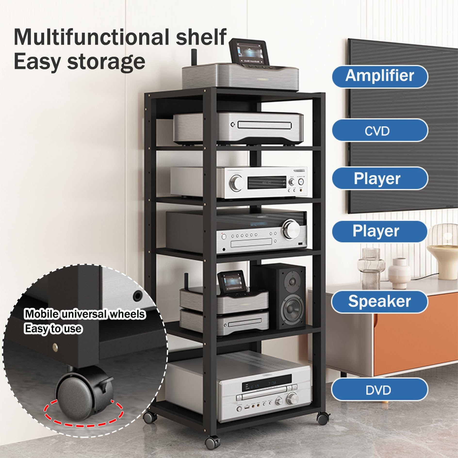 Supporto AV multimediale – 2/3/4/5 ripiani in legno per TV, Xbox, proiettore e accessori, mensola stereo per DVD, torre di archiviazione HiFi, organizer per console