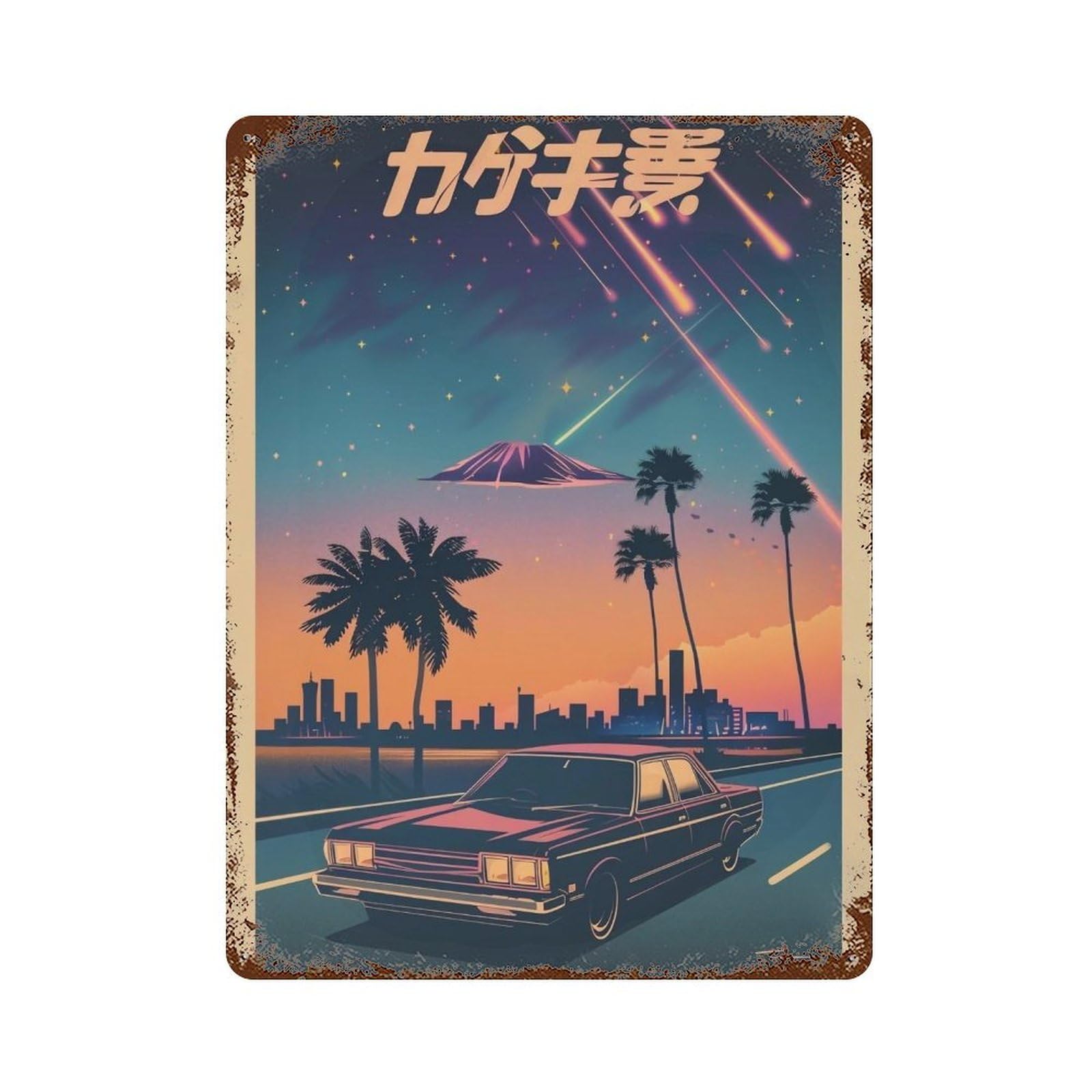 YHGERTKU City Pop Night Drive 02 Wall Art Retro Iron Vintage Metal Tin Sign Poster Modern Decor for Living Rooms Gift 40x30cm