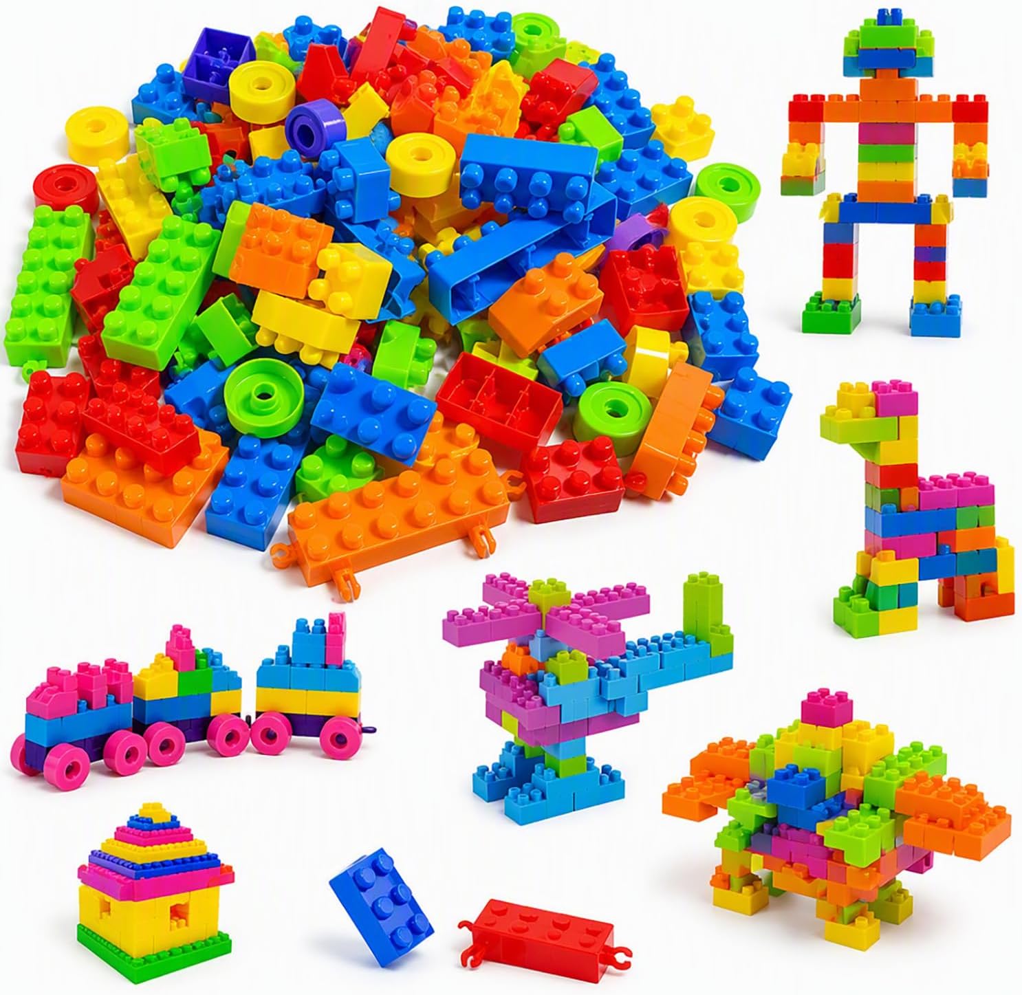 FunBlast DIY Plastic Small Size Building Blocks for Kids, 120+ Pcs Building Blocks Toy for Kid Puzzle Games for Kids – DIY Toys for Children Educational - (120+ Blocks with 22 Wheels)
