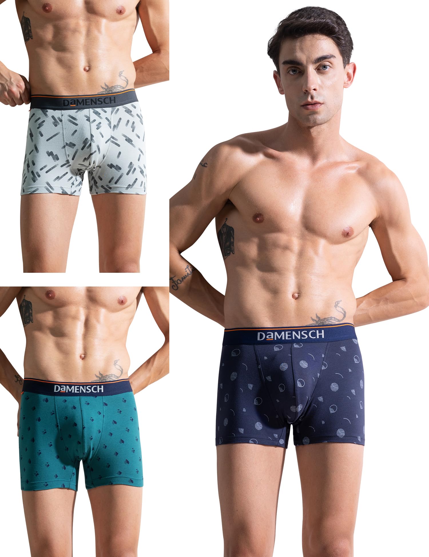 DAMENSCHDeo-Cotton Printed Underwear for Men Combo Breathable Inner for Men Cotton Trunks for Men Pack No-Marks Waistband Mens Underwear Moisture Wicking Underwear Pack of 3