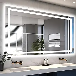 60"x36" LED Mirror for Bathroom, Front and Backlit, Anti-Fog Bathroom Mirror with Lights, Stepless Dimmable Lighted Mirror, 3 Colors Smart Mirror (Horizontal/Vertical)