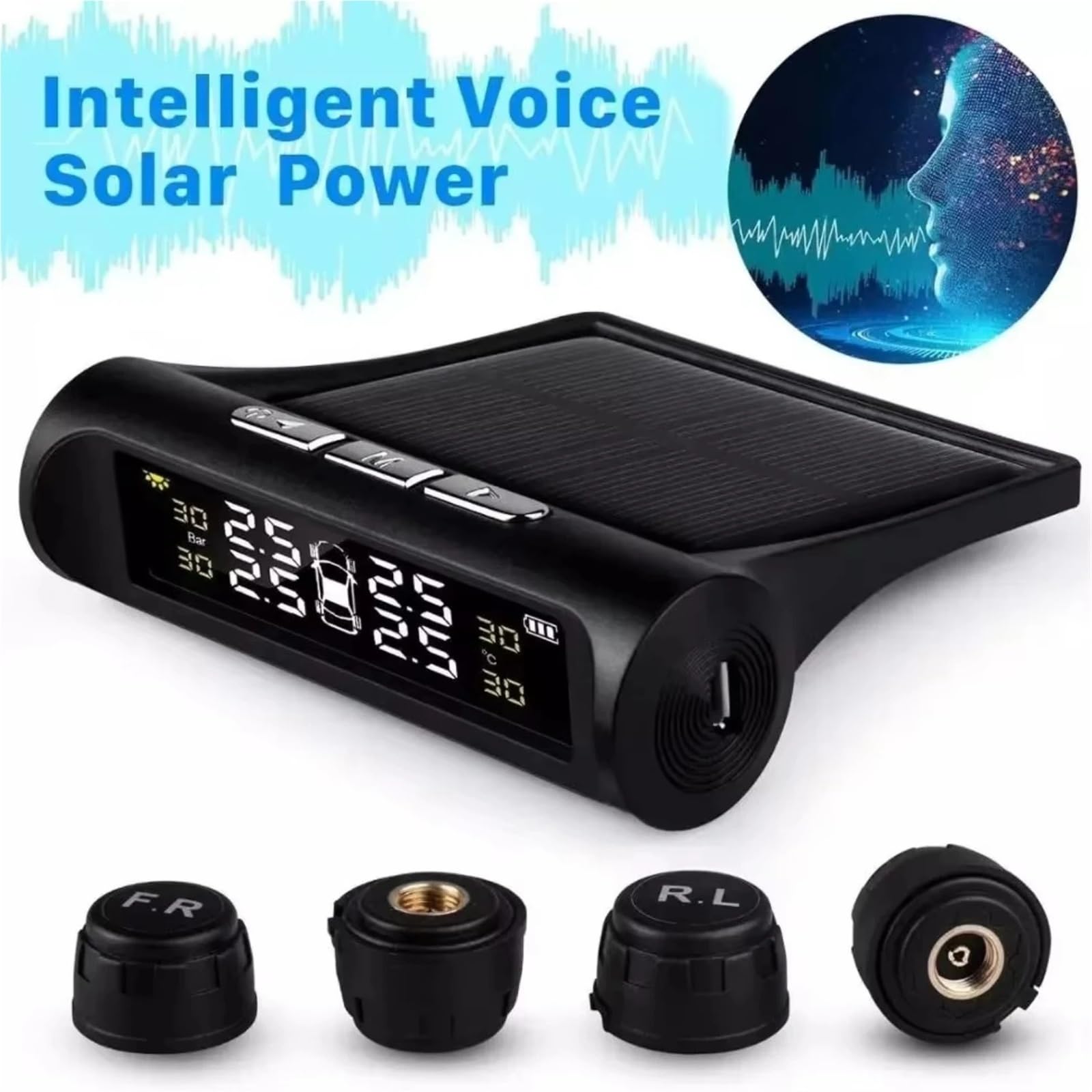 Cyfrowy miernik ciśnienia w oponach Solar Power Tyre Cyfrowy Wyświetlacz LCD Auto Security TPMS Wewnętrzny Czujnik System Monitorowania Ciśnienia w Oponach Dla Samochodów