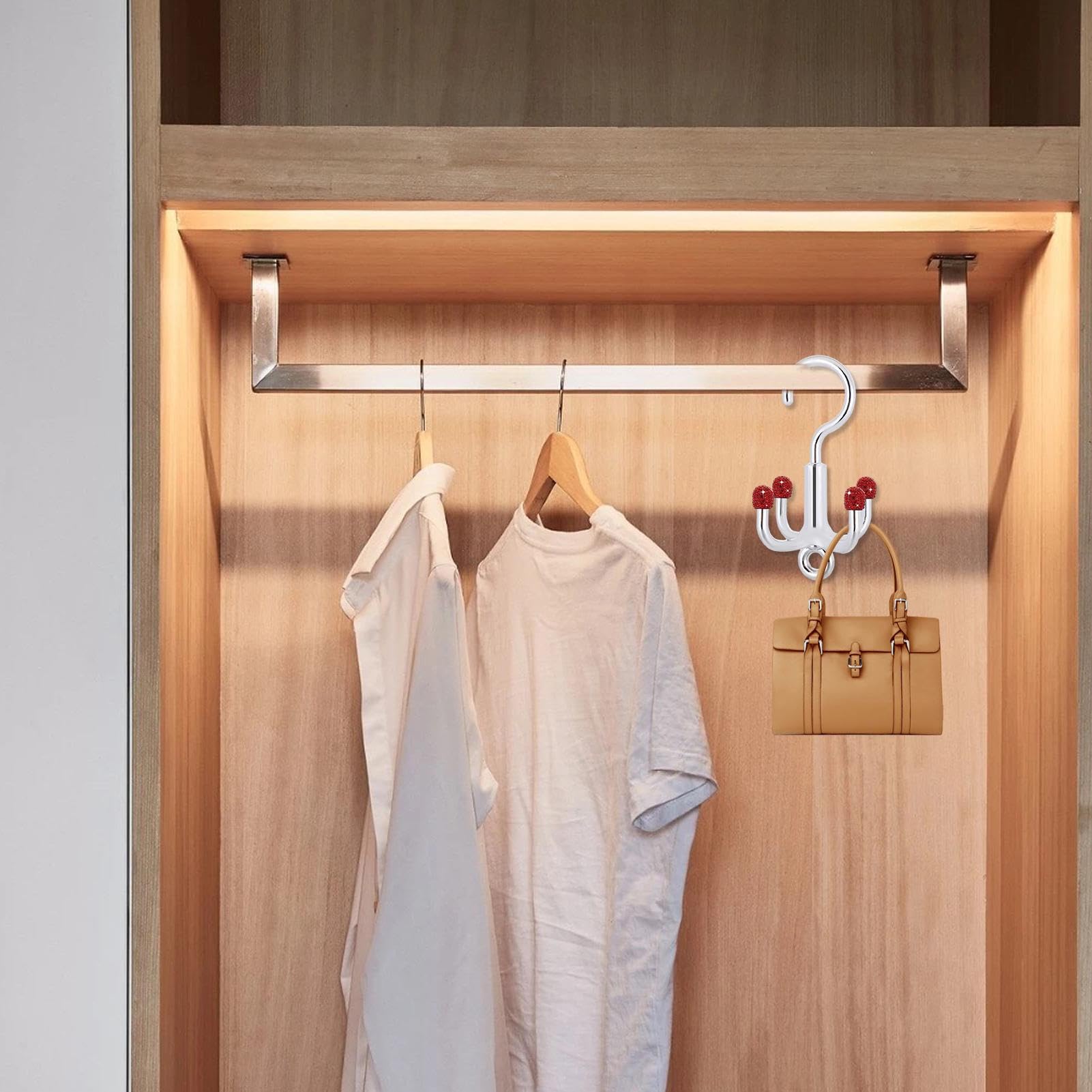 2 Pezzi Portacravatte In Legno Con 8 Ganci - Organizer Per Armadio, Argento - Foto 6