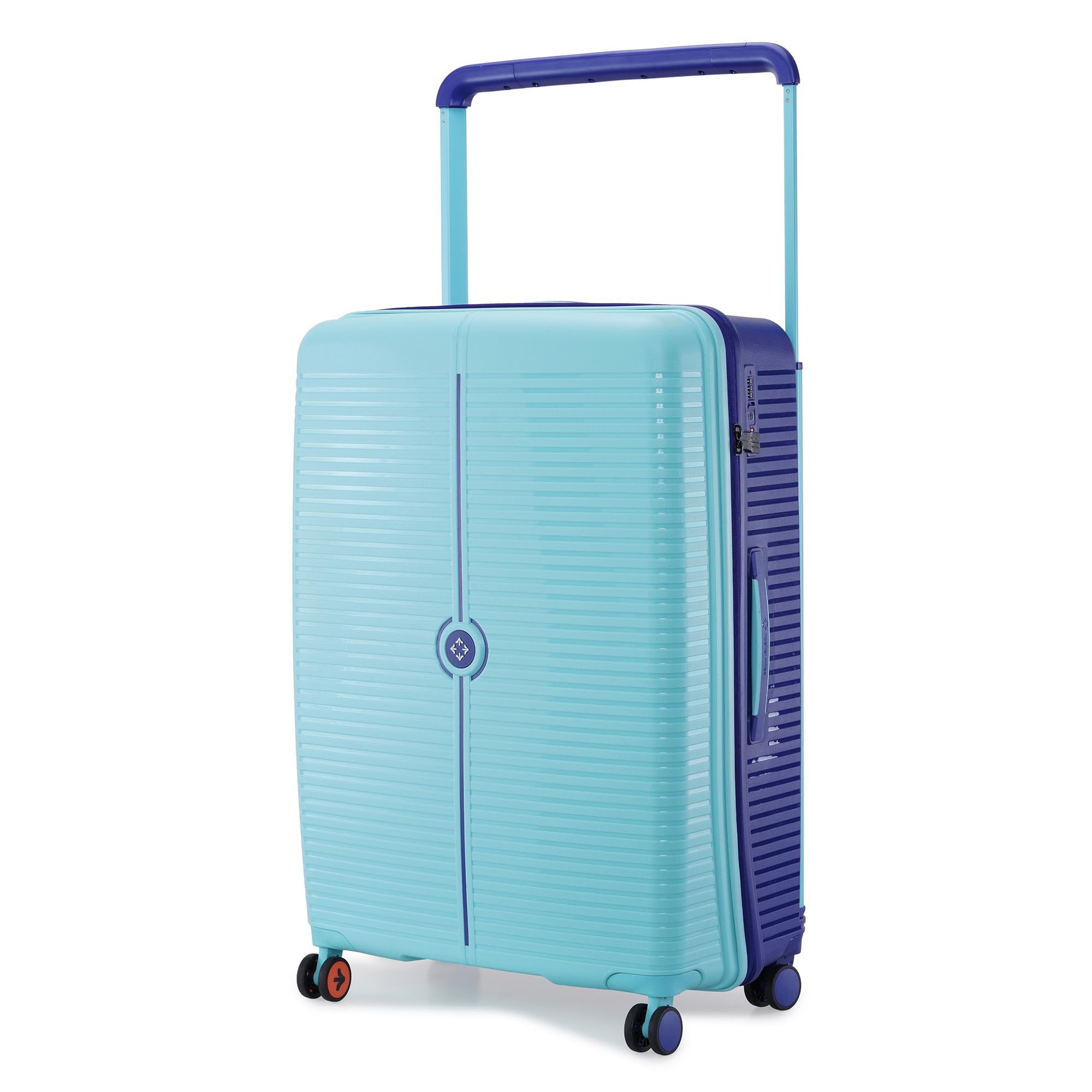 Dubai TSA Lock Hard-Sided Polypropylene Wide Telescopic Handle 8 Wheels Double Spinner Check-in Luggage Pastel Green Navy Blue 28 inch |75cm Trolley Bag|Large Check-in Luggage