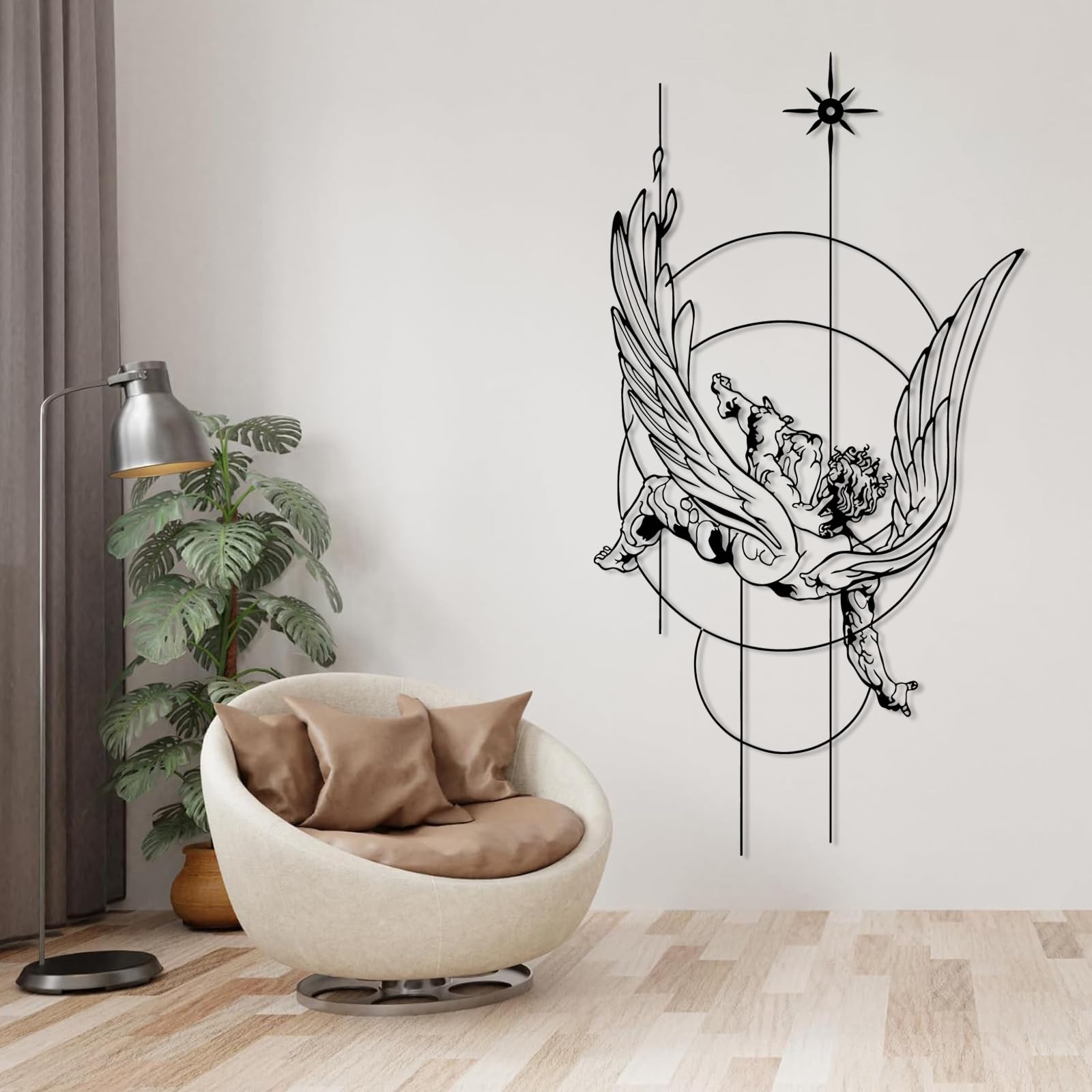 Arte de Pared de Metal Mitología Ícaro La caída de Ícaro Decoración de Pared Mitología Griega Arte de Pared de Metal geométrico Colgante de Pared Escultura de Pared Moderna Decorac