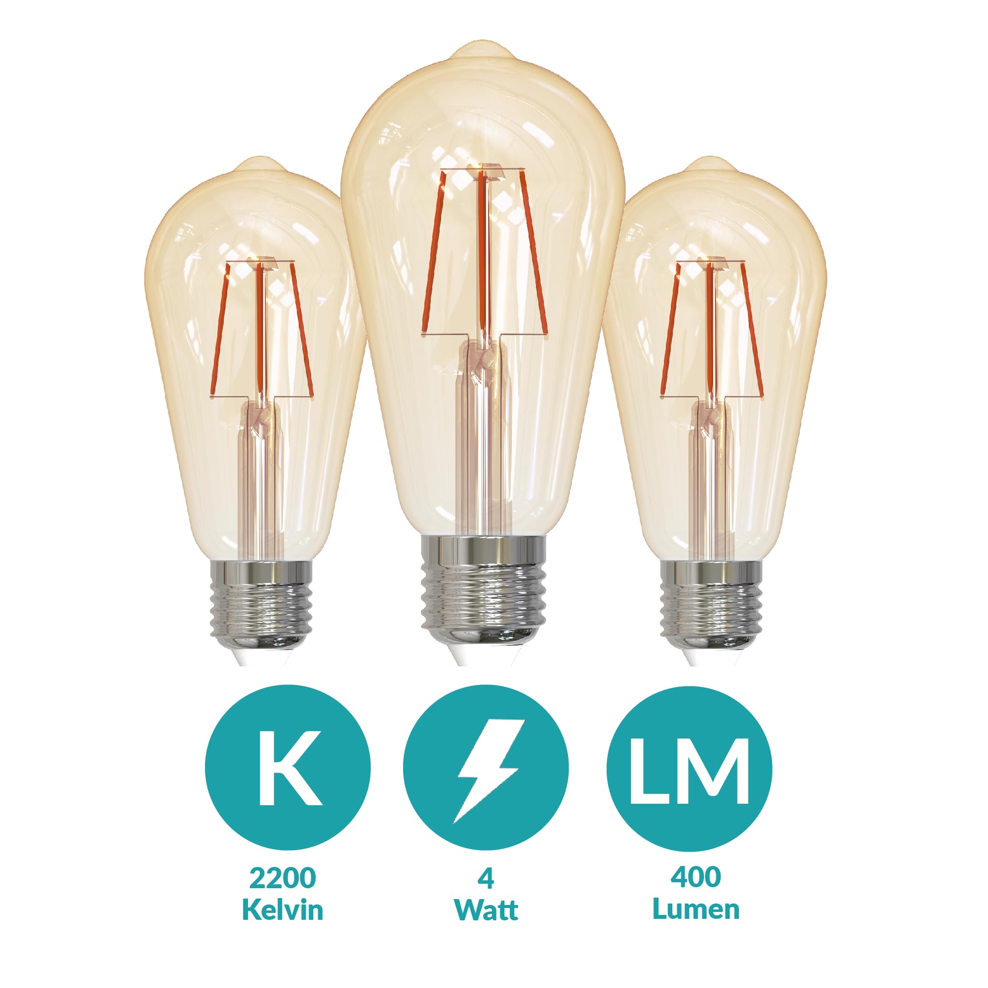Eglo Set of 3 E27 Filament LED Lamps, Edison Vintage Light Bulb Amber, 4 watts (Equivalent to 40 watts), Warm White Lightbulb - Image 4
