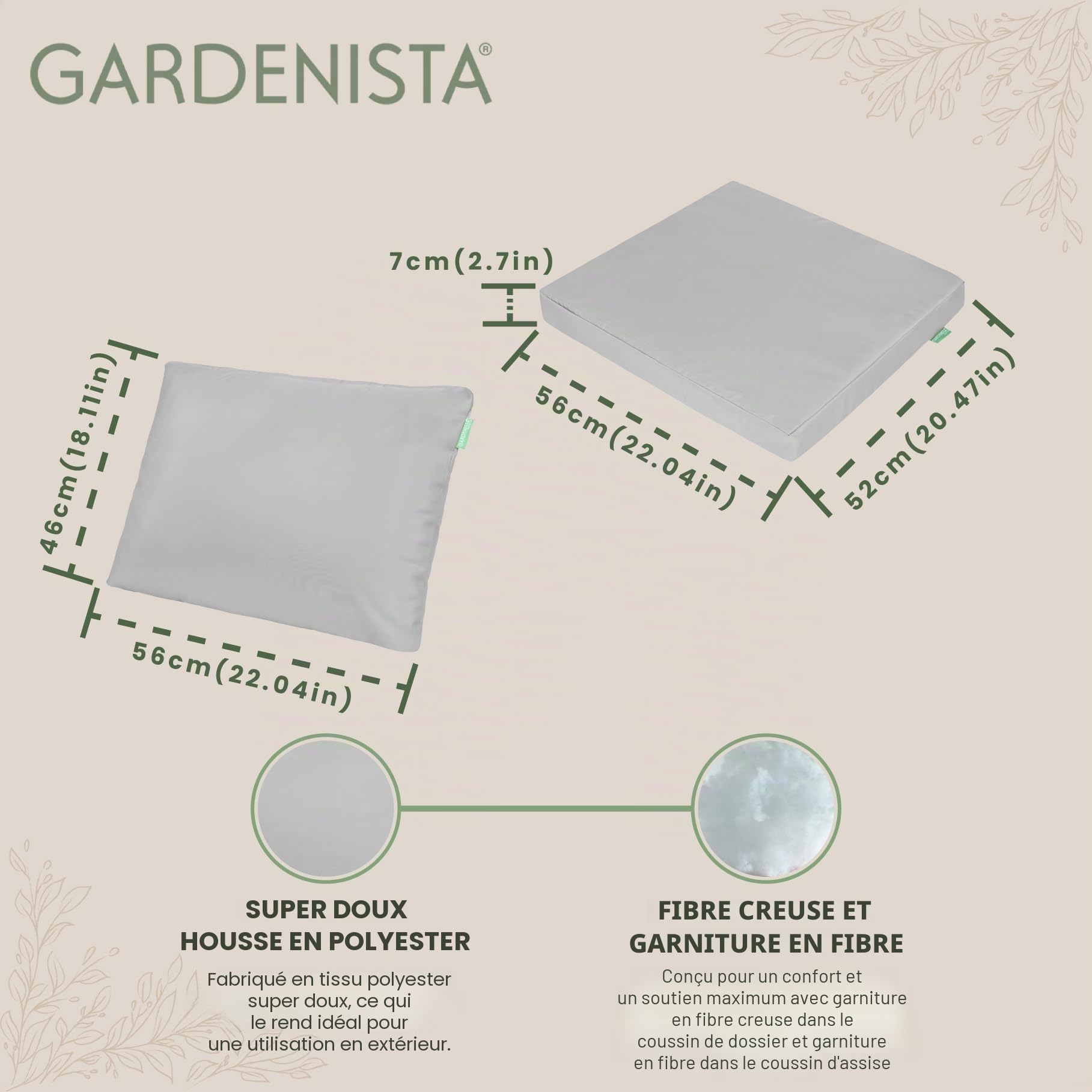 Gardenista Lot de 8 coussins de chaise d'extérieur pour meubles en rotin | Coussins de meubles de jardin pour Californie | Résistants à l'eau, rembourrage de chaise de patio | Légers et durables(gris)
