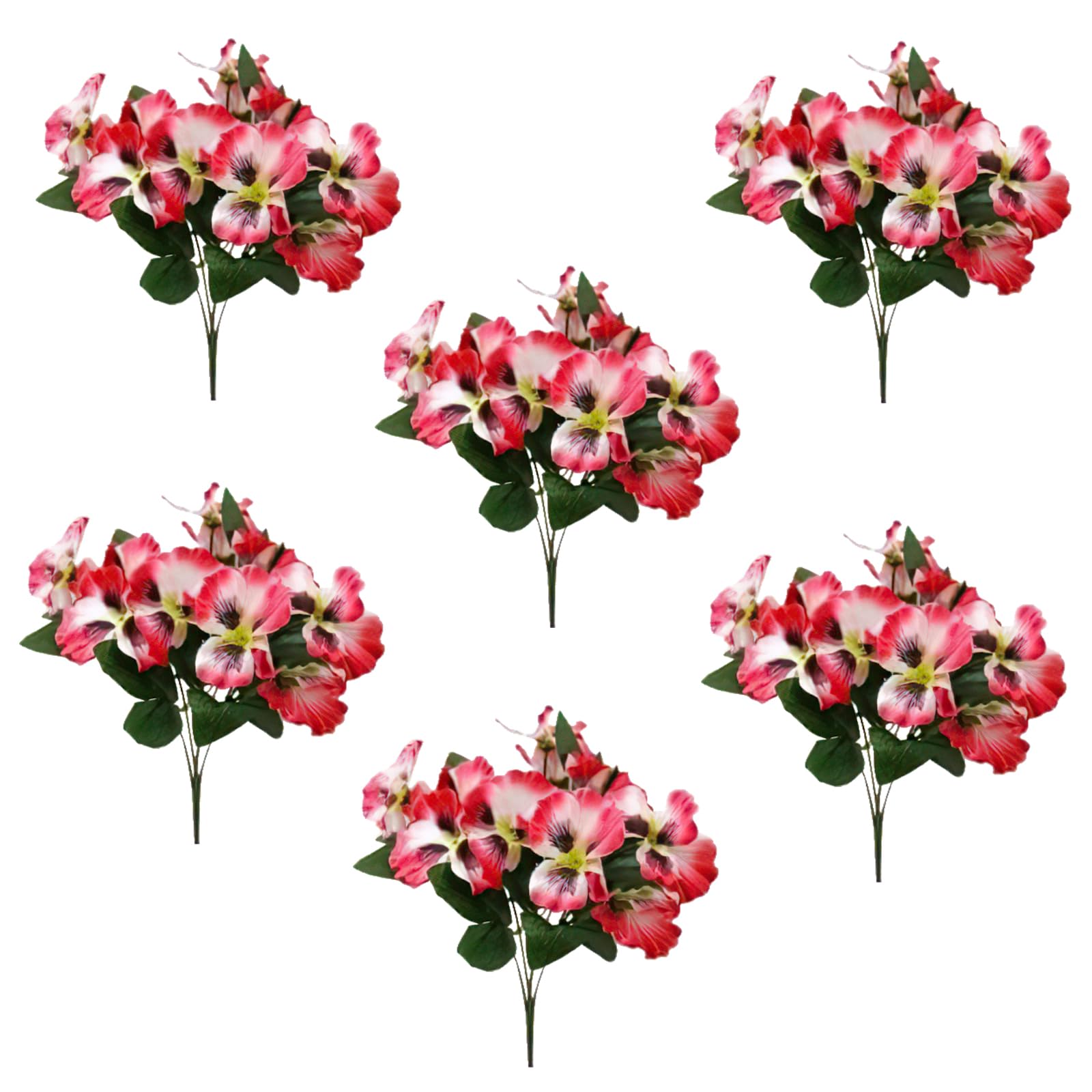 Artificial Flower Plants, 6 Bundles Fake Flowers for Outdoor and Indoor, Small Wild Flowers Decoration,Artificial Plastic Silk Bouquets,Fake Plants Pansy for Family Garden Porch Windows (Pink)