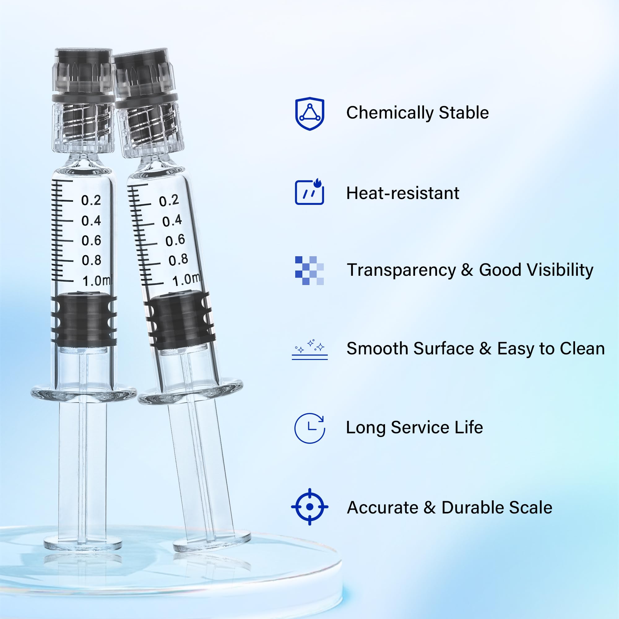 Confezione da 20 siringhe in vetro Luer Lock da 1 ml, siringhe in borosilicato per liquidi, colla, oli, inchiostro, strumenti da laboratorio e artigianato senza ago