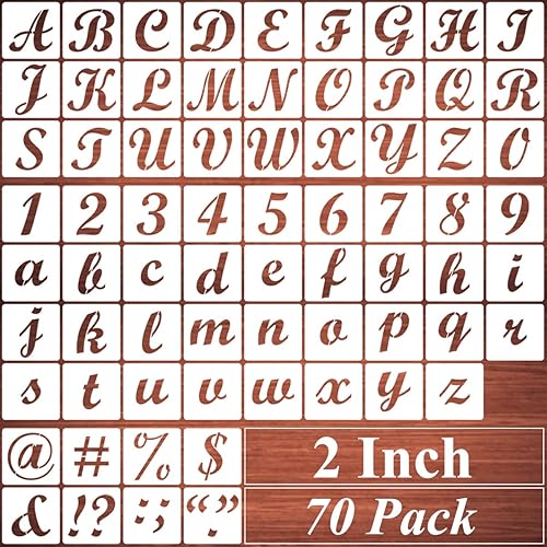 Plantillas de letras del alfabeto de 2 pulgadas para pintar, paquete de 70 plantillas de letras y números con letreros para pintar sobre madera,