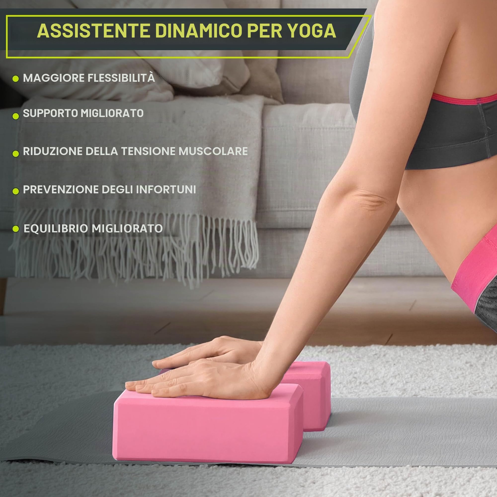 ProsourceFit Foam Yoga Blocks Set of 2, High Density EVA Yoga Bricks, Sturdy Yoga Prop Large Size 4”x 6” x 9”