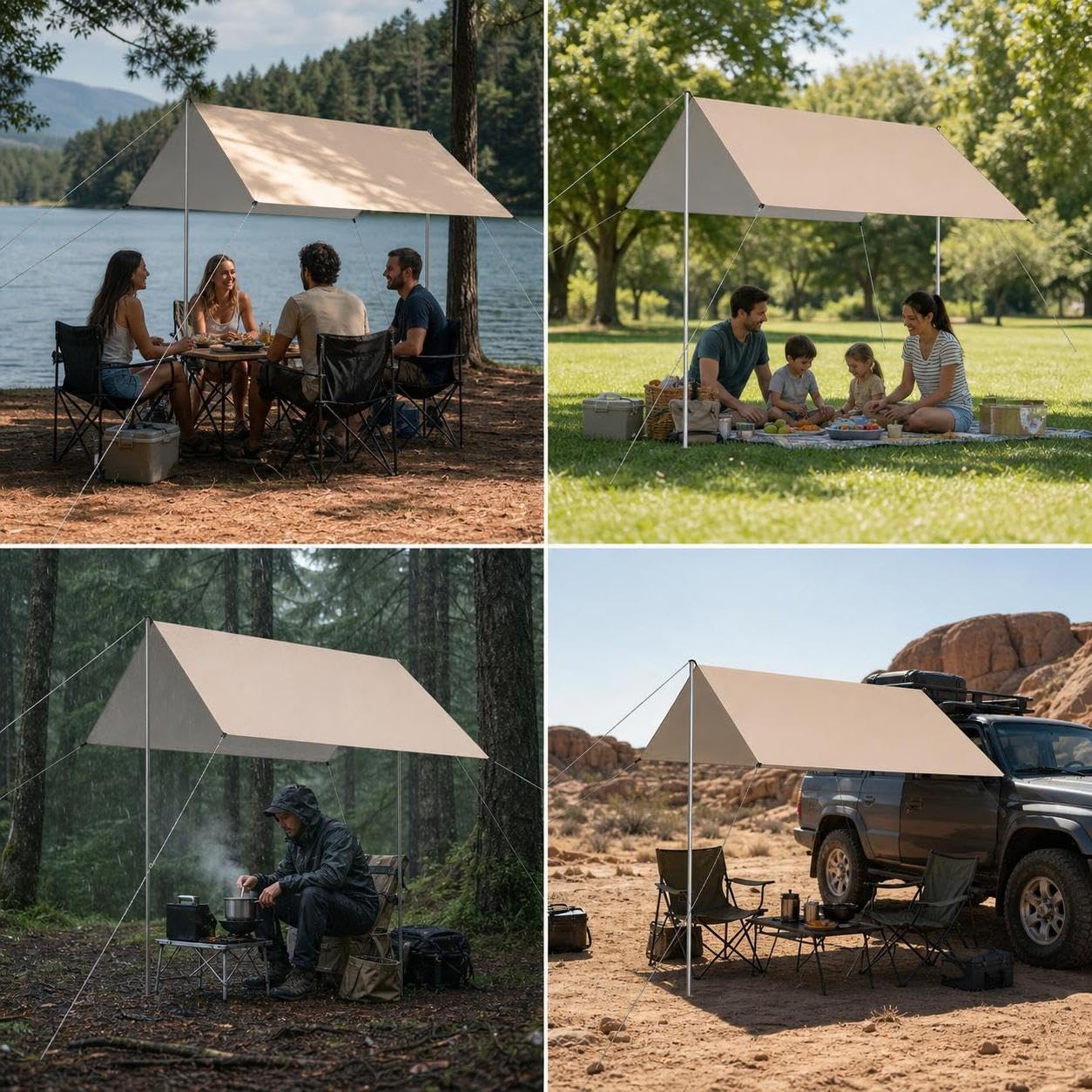 Bâche Camping Pare-Soleil imperméable, Protection, pour la Plage, 4.5x4.5 mètres