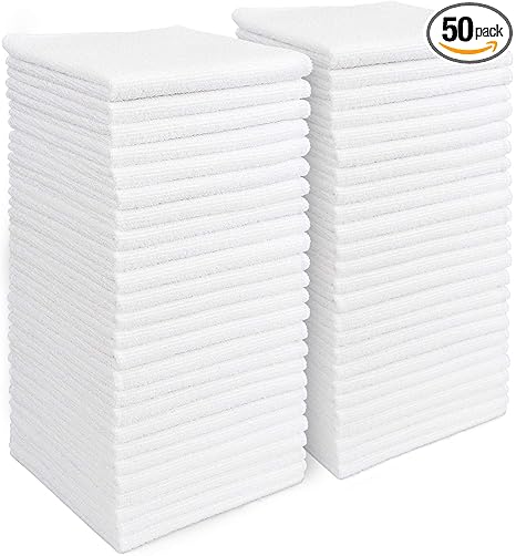 AIDEA Microfiber Cleaning Cloth White 50PK, Microfiber Towels for Cars, Lint Free Rags, Kitchen Towels Dusting Cloth, Bar Rags for Cleaning, Wash Cloth, Dish Cloths White, 11.5"x 11.5"