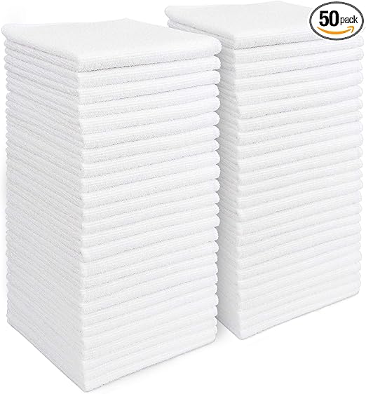 AIDEA Microfiber Cleaning Cloth White 50PK, Microfiber Towels for Cars, Lint Free Rags, Kitchen Towels Dusting Cloth, Bar Rags for Cleaning, Wash Cloth, Dish Cloths White, 11.5"x 11.5"